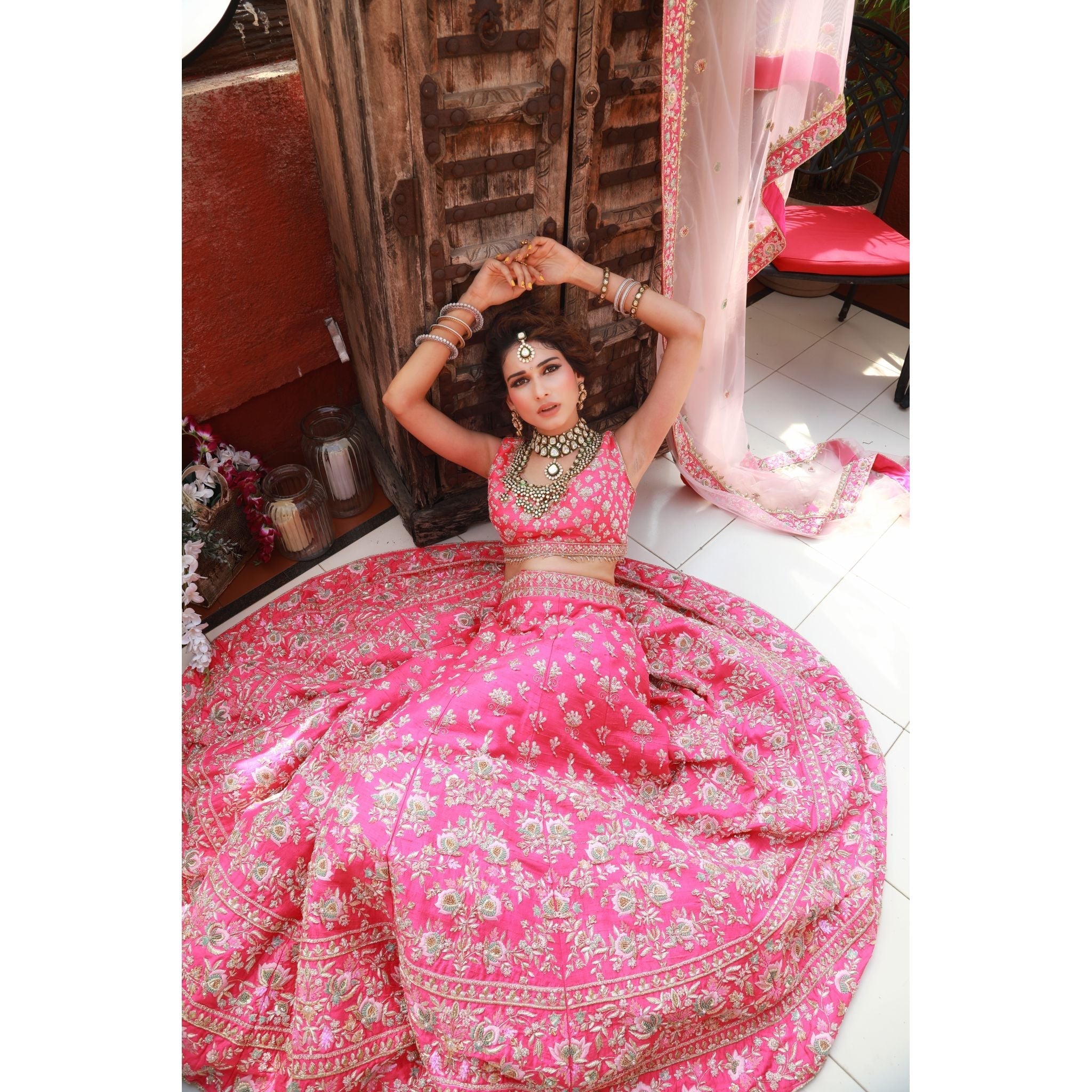Cranberry Pink Lehenga Set - Indian Designer Bridal Wedding Outfit