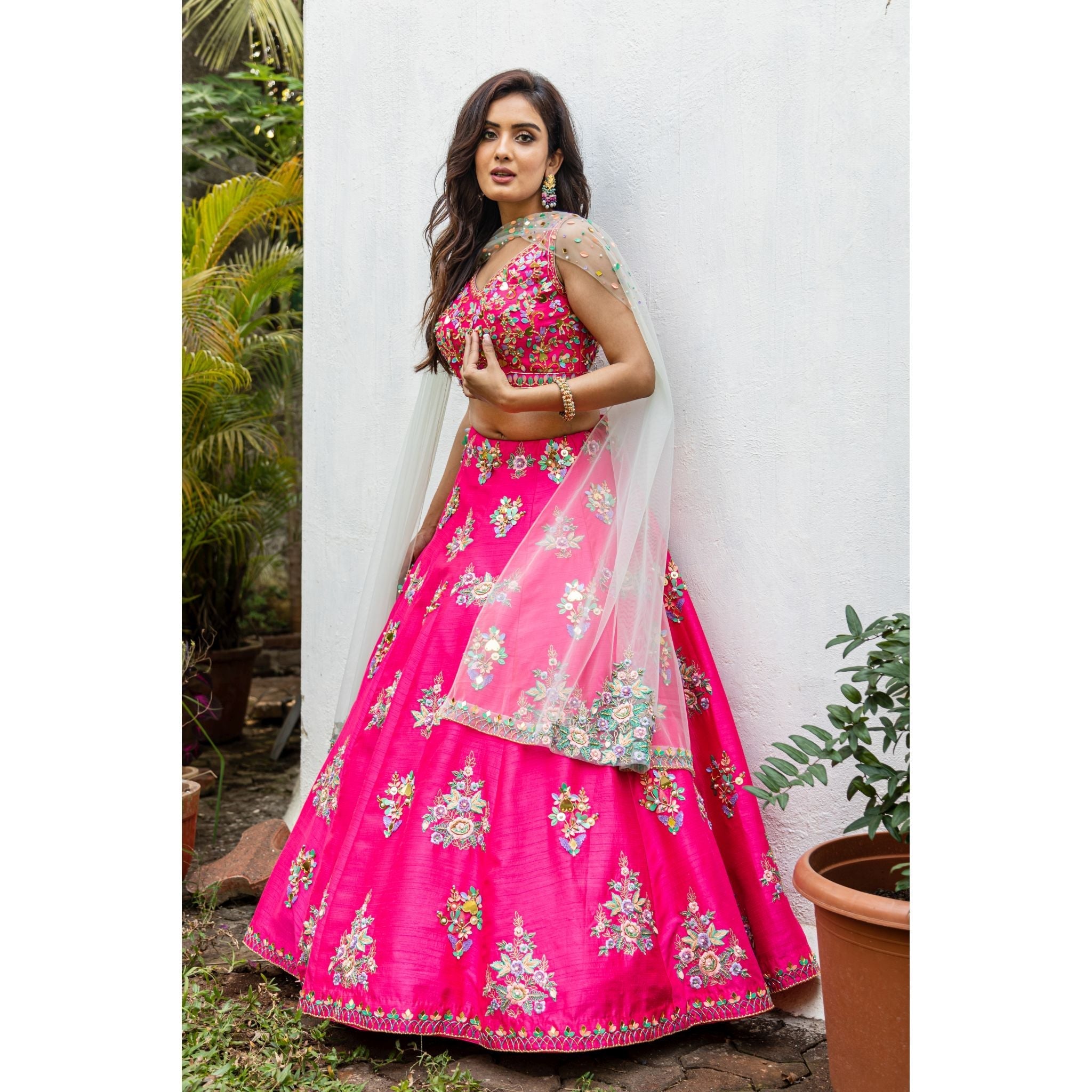 Fuchsia Mirror Lehenga Set - Indian Designer Bridal Wedding Outfit