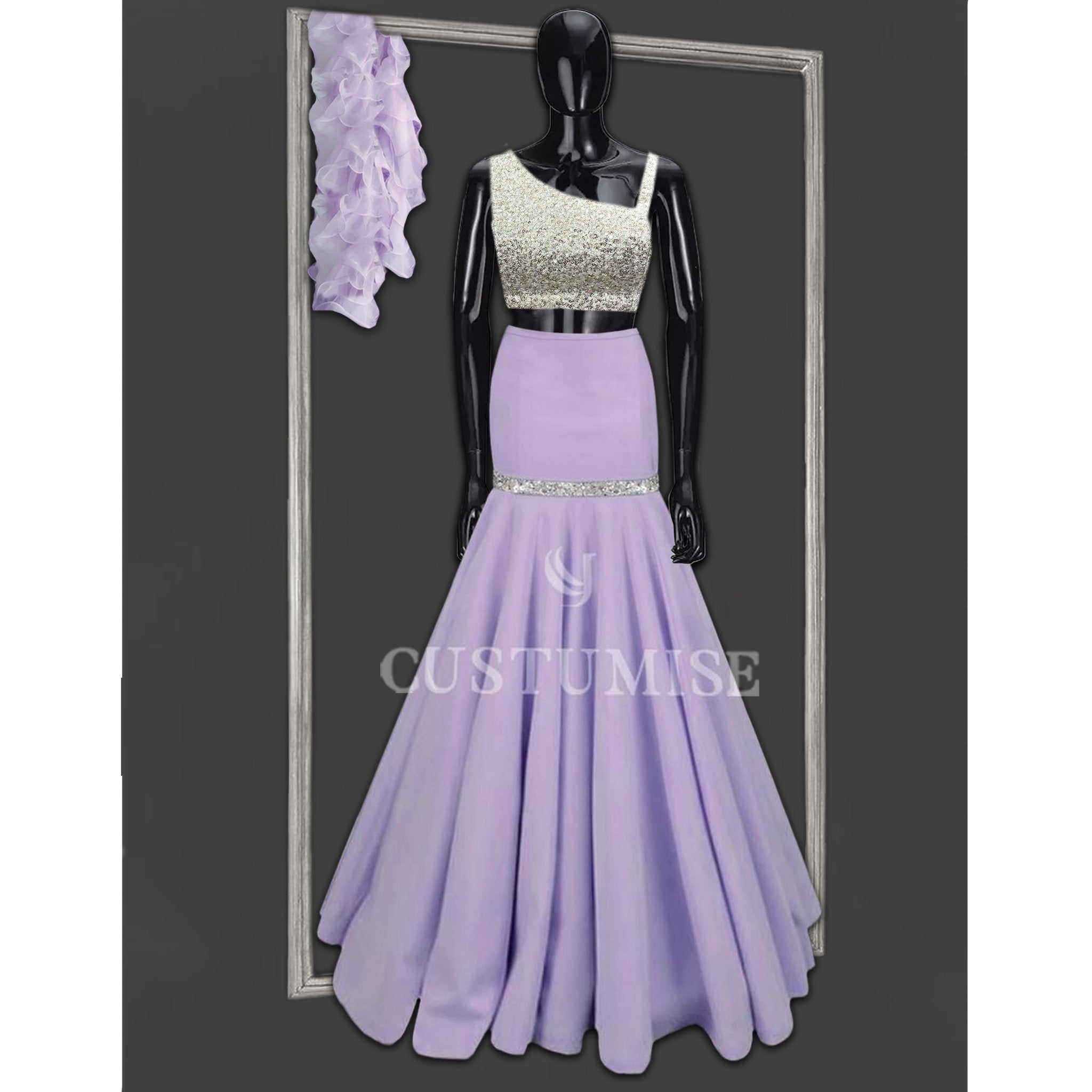 Majestic Splendor: Lavender Mermaid Skirt Set - Indian Designer Bridal Wedding Outfit