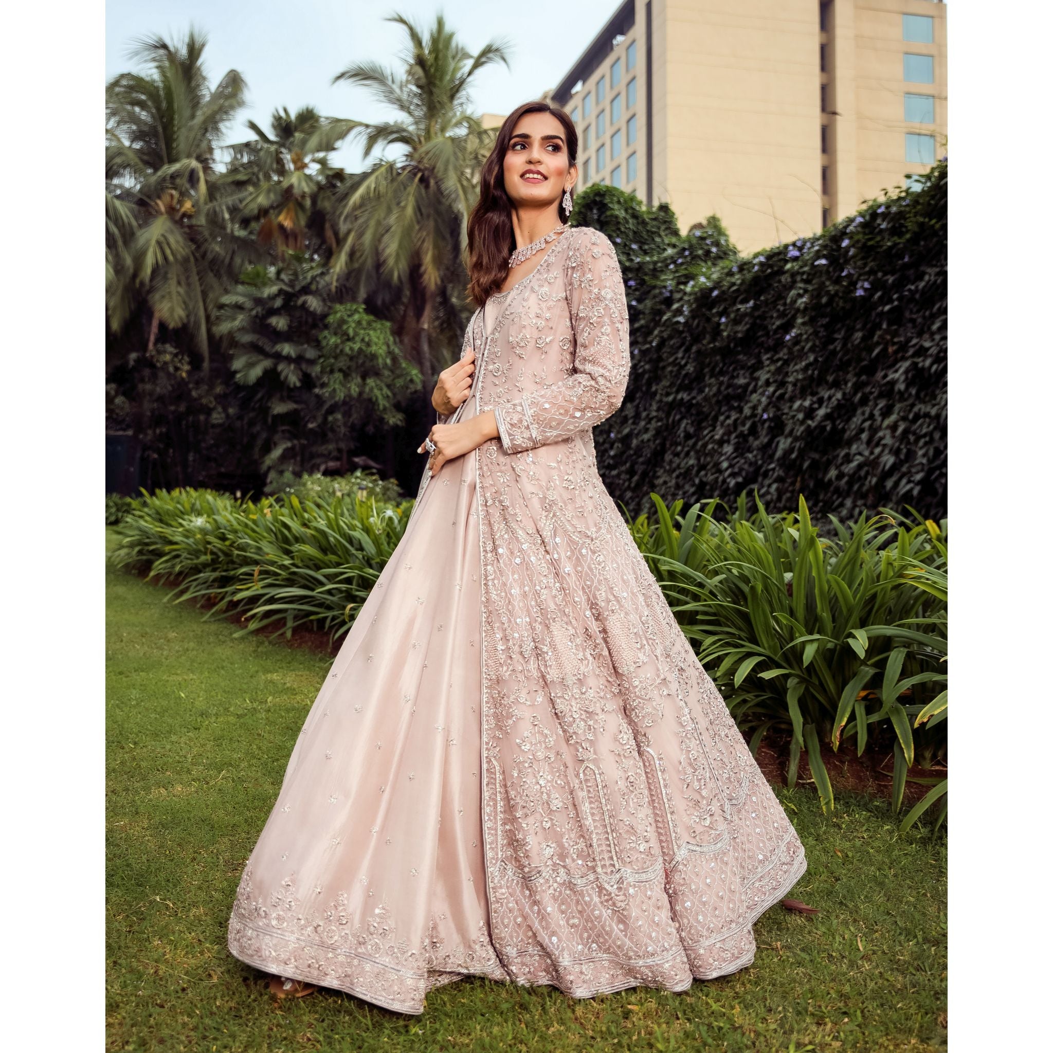 Pastel Pink Jacket Anarkali Set - Indian Designer Bridal Wedding Outfit