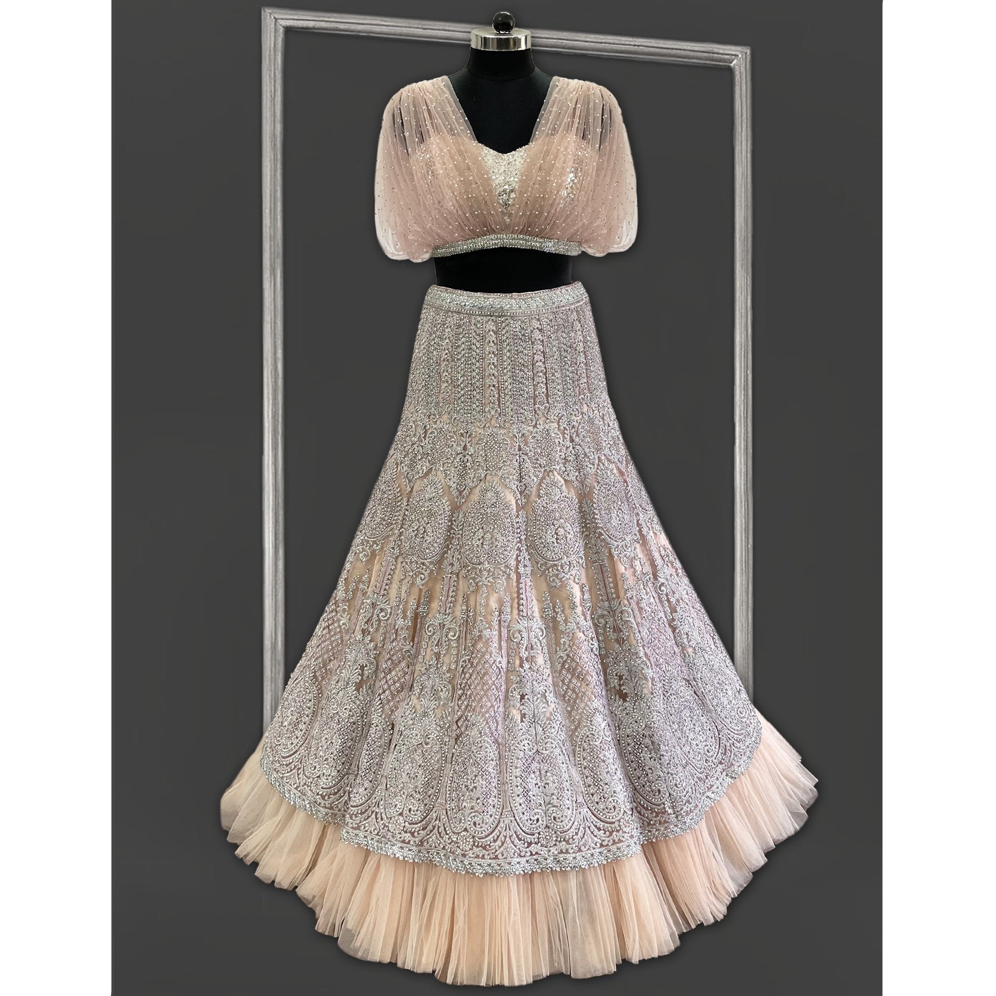Peach pink Stone Embellished Skirt Set - Indian Designer Bridal Wedding Outfit