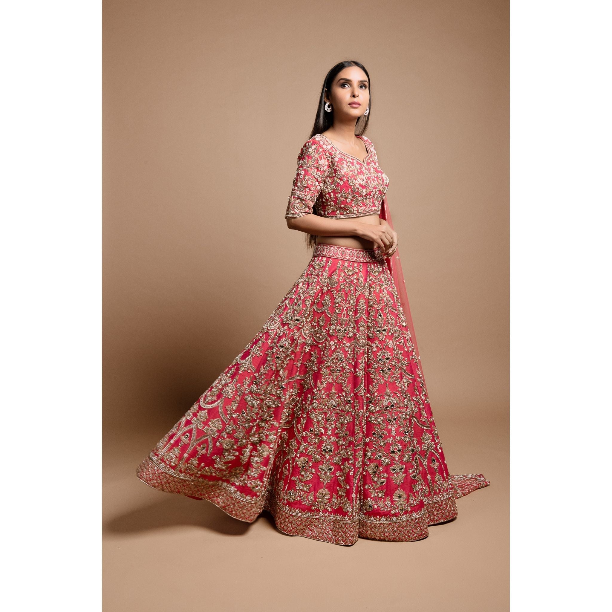 Pink Mughal Lehenga Set - Indian Designer Bridal Wedding Outfit
