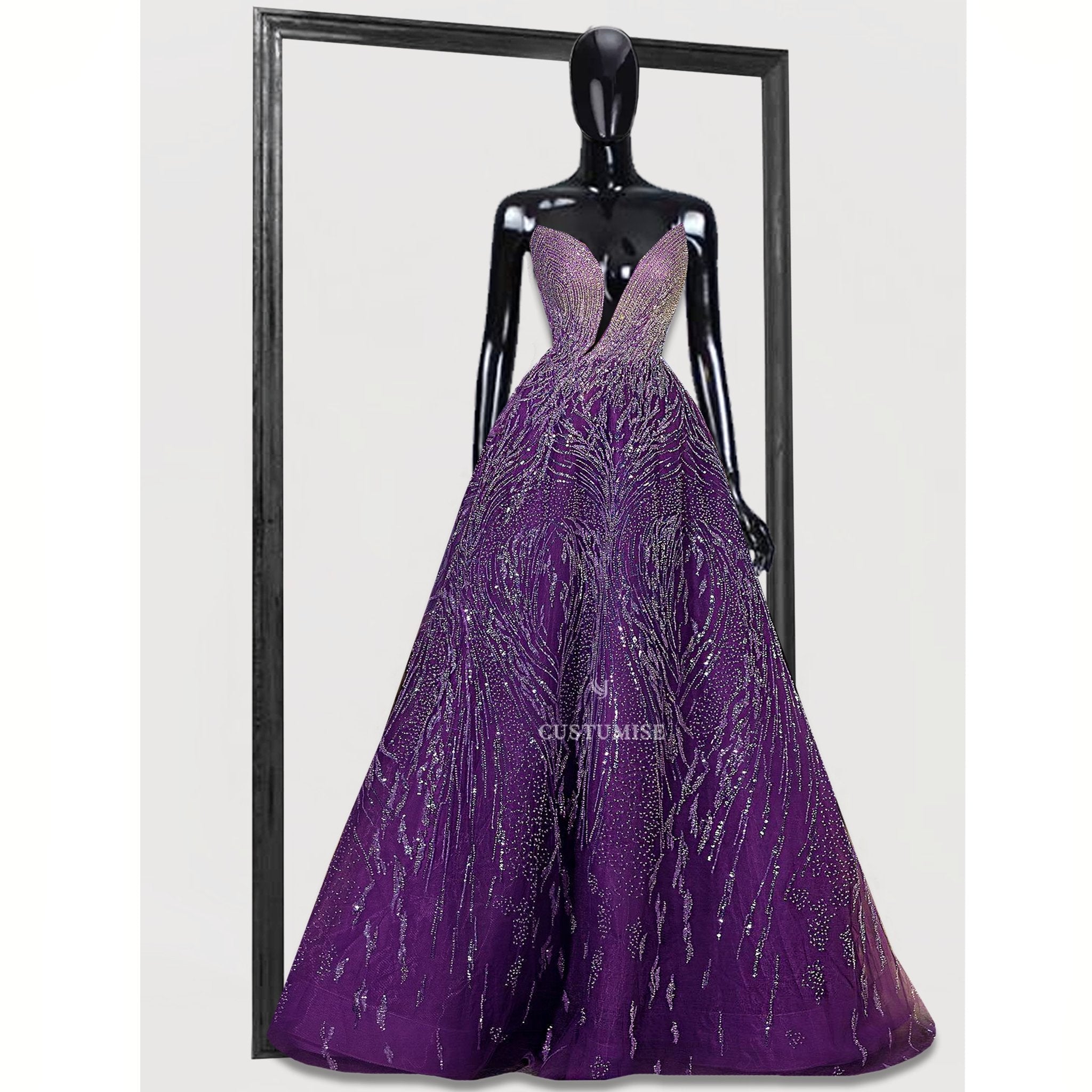 Purple and Silver Beaded Gown - Indian Designer Bridal Wedding Outfit