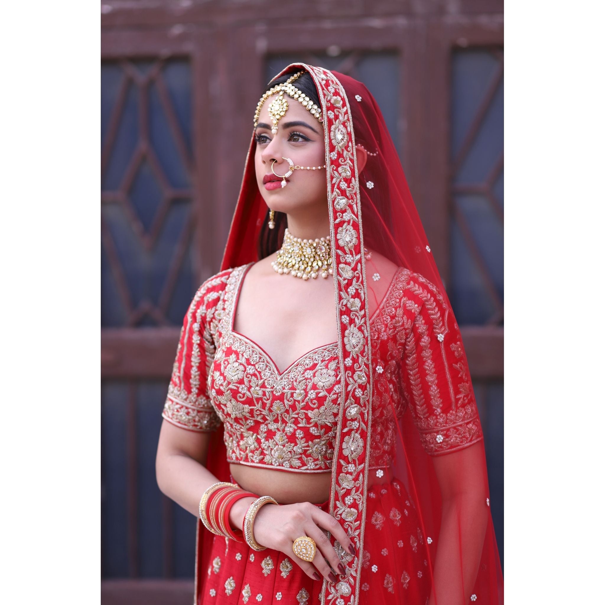 Red And Gold Mughal Lehenga Set - Indian Designer Bridal Wedding Outfit