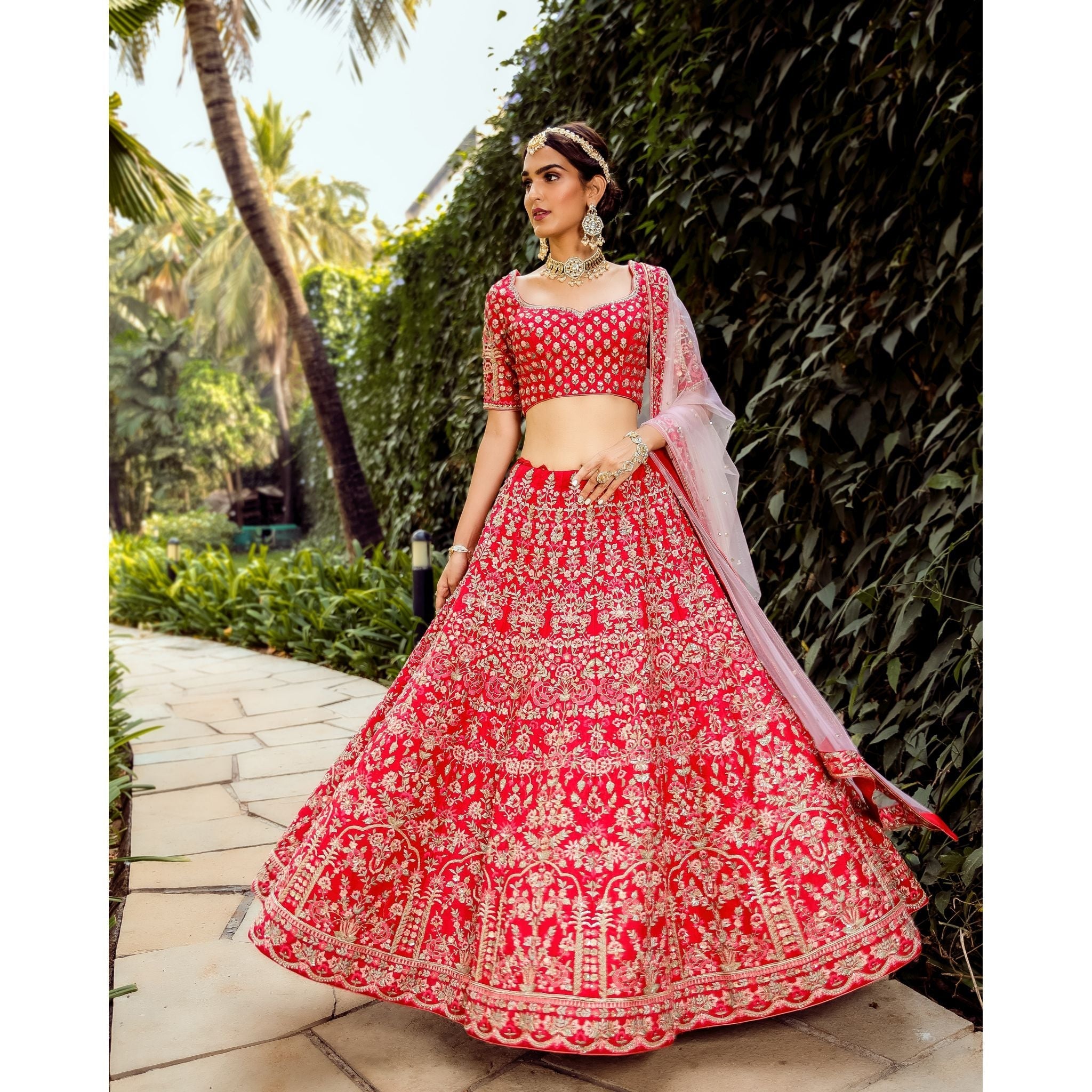 Scarlet Mughal Lehenga Set - Indian Designer Bridal Wedding Outfit
