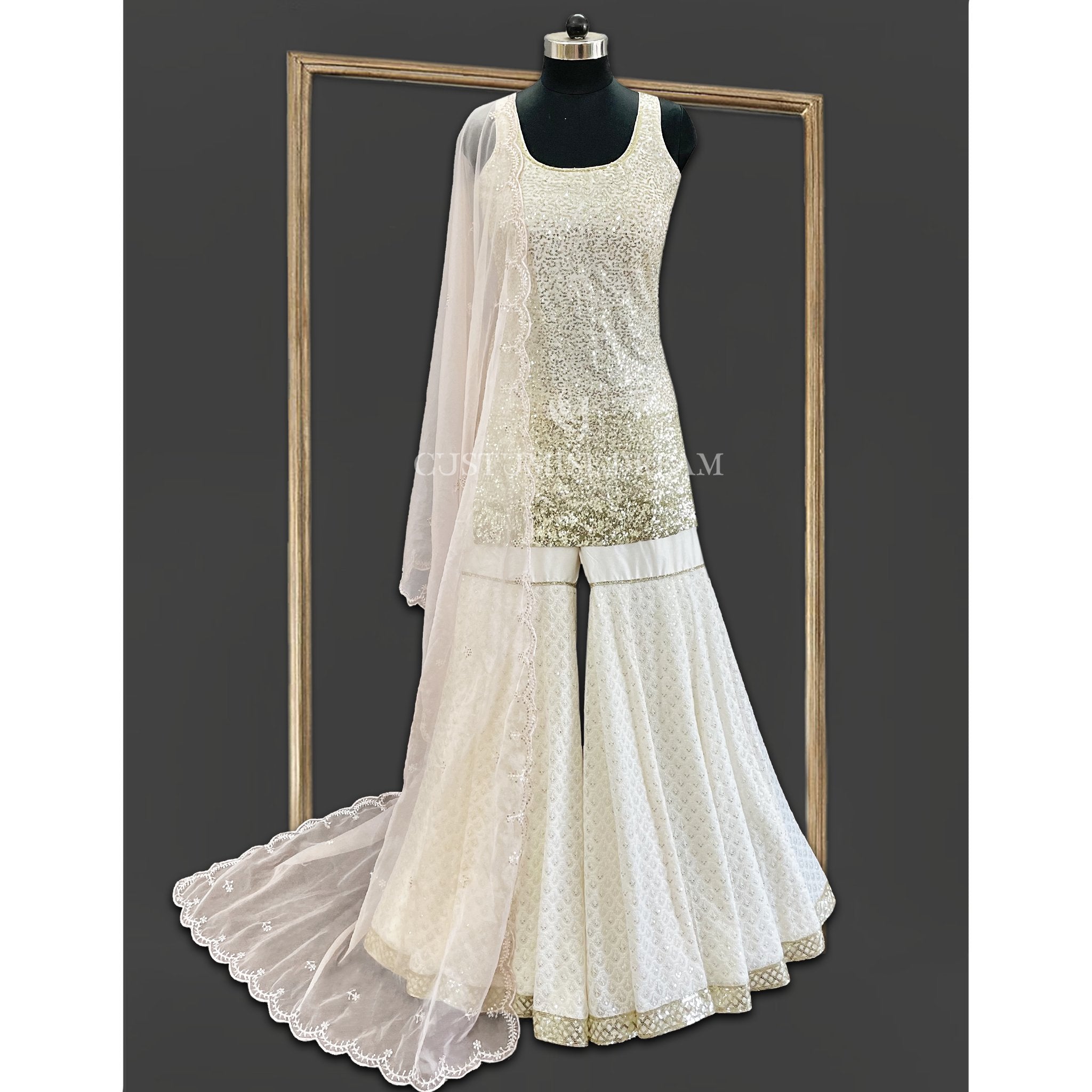 Sparkling Pastel Pink Sharara Set - Indian Designer Bridal Wedding Outfit