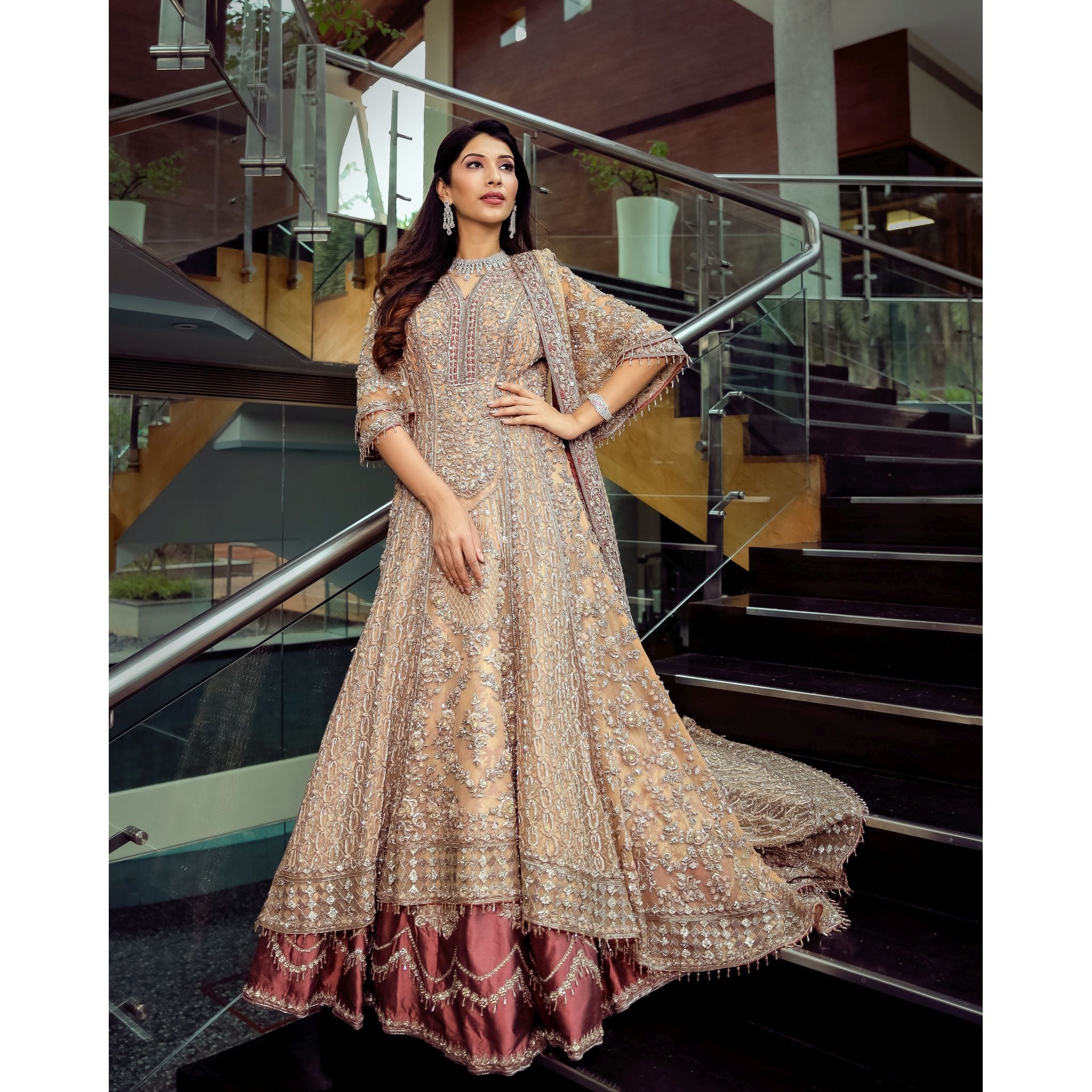 Sunset Dusk Anarkali Lehenga Set - Indian Designer Bridal Wedding Outfit