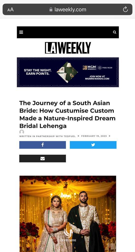 The Journey of a South Asian Bride: How Custumise Custom Made a Nature-Inspired Dream Bridal Lehenga - LA Weekly