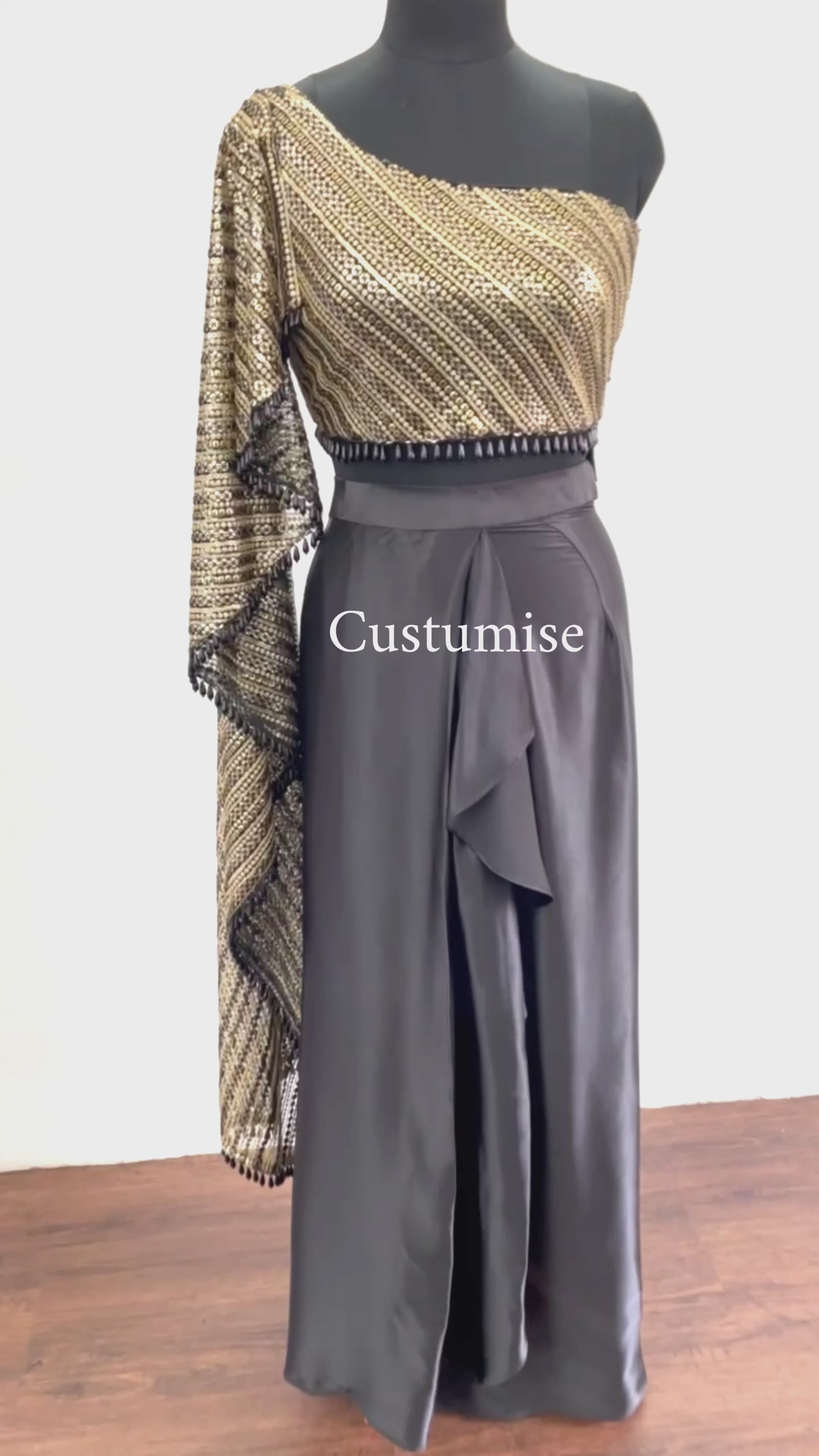 Black & Gold Draped Dhoti Skirt Set