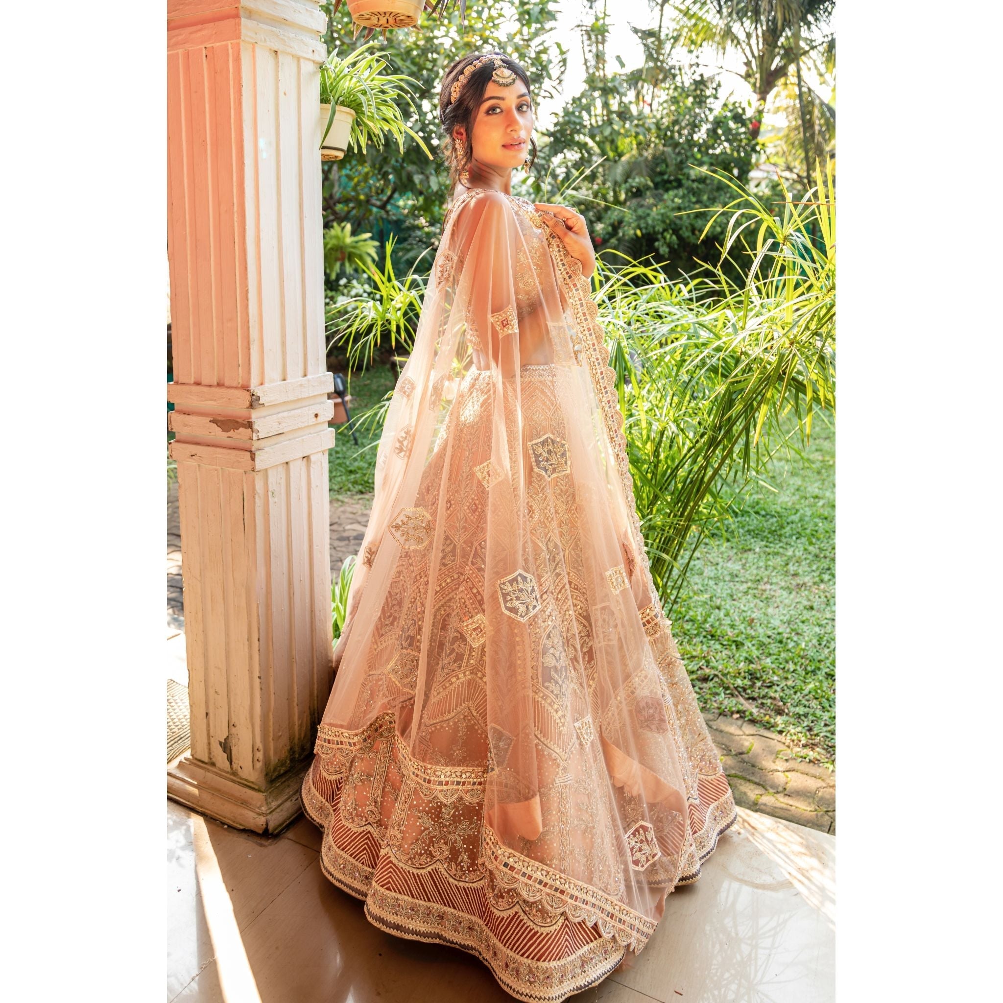 Beige Gold Lehenga Set - Indian Designer Bridal Wedding Outfit