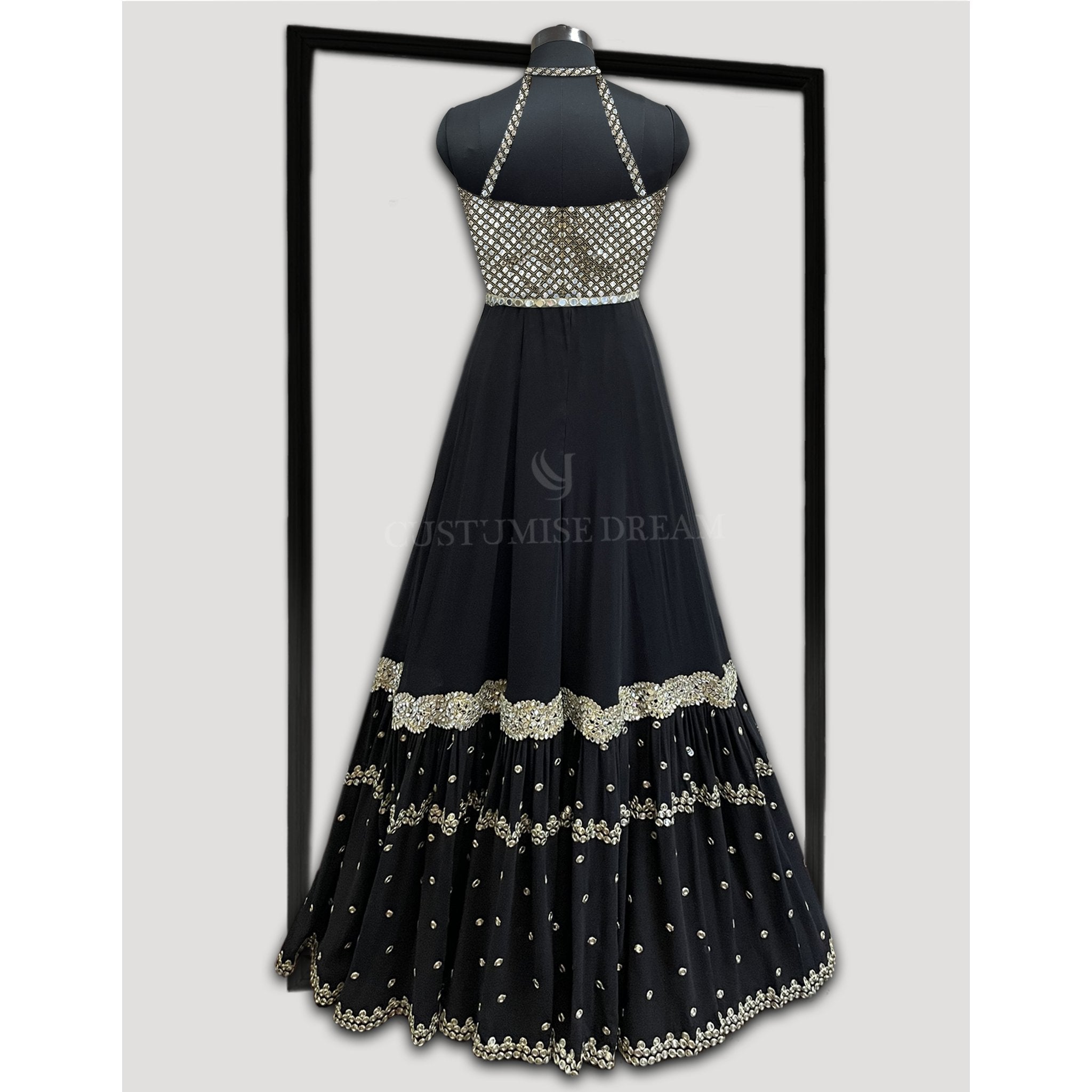 Black Georgette Sequin Splendor - Indian Designer Bridal Wedding Outfit