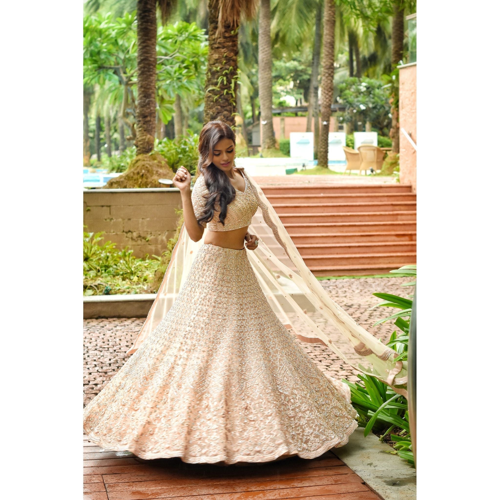 Blush Sequined Lehenga Set - Indian Designer Bridal Wedding Outfit
