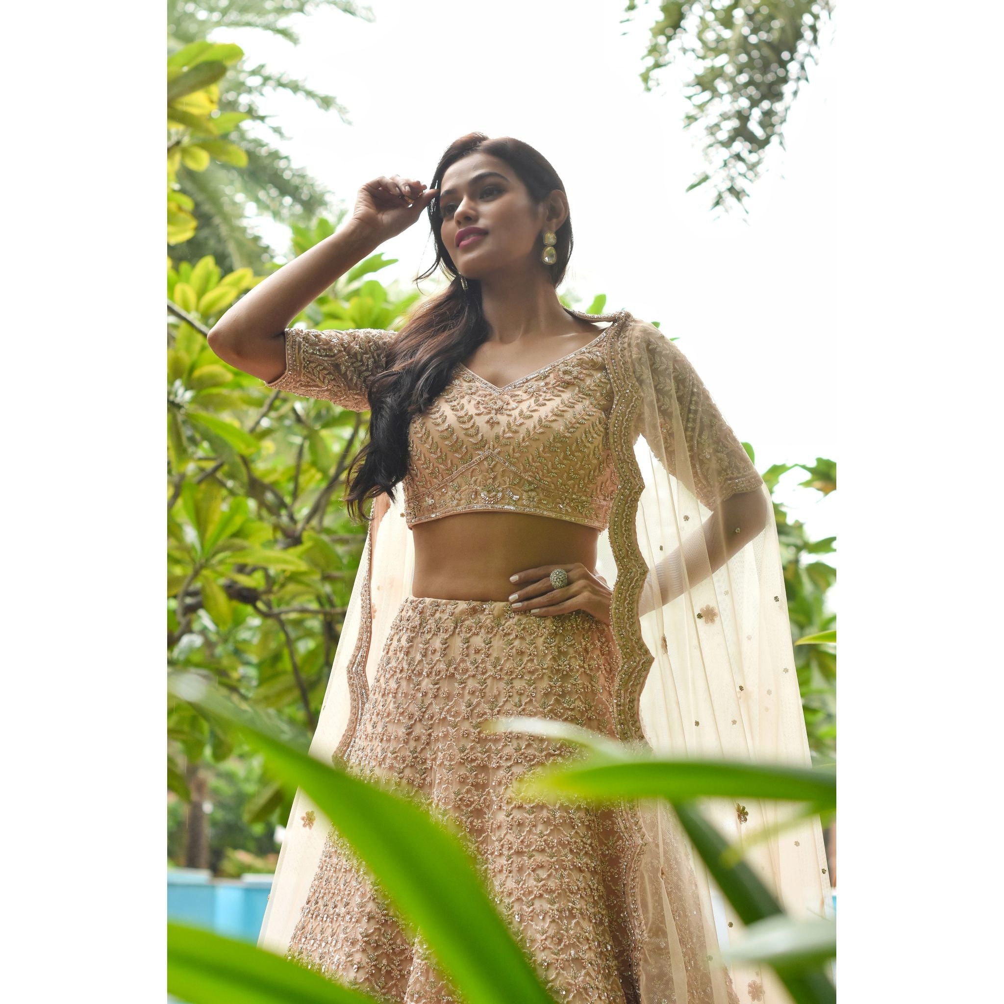 Blush Sequined Lehenga Set - Indian Designer Bridal Wedding Outfit