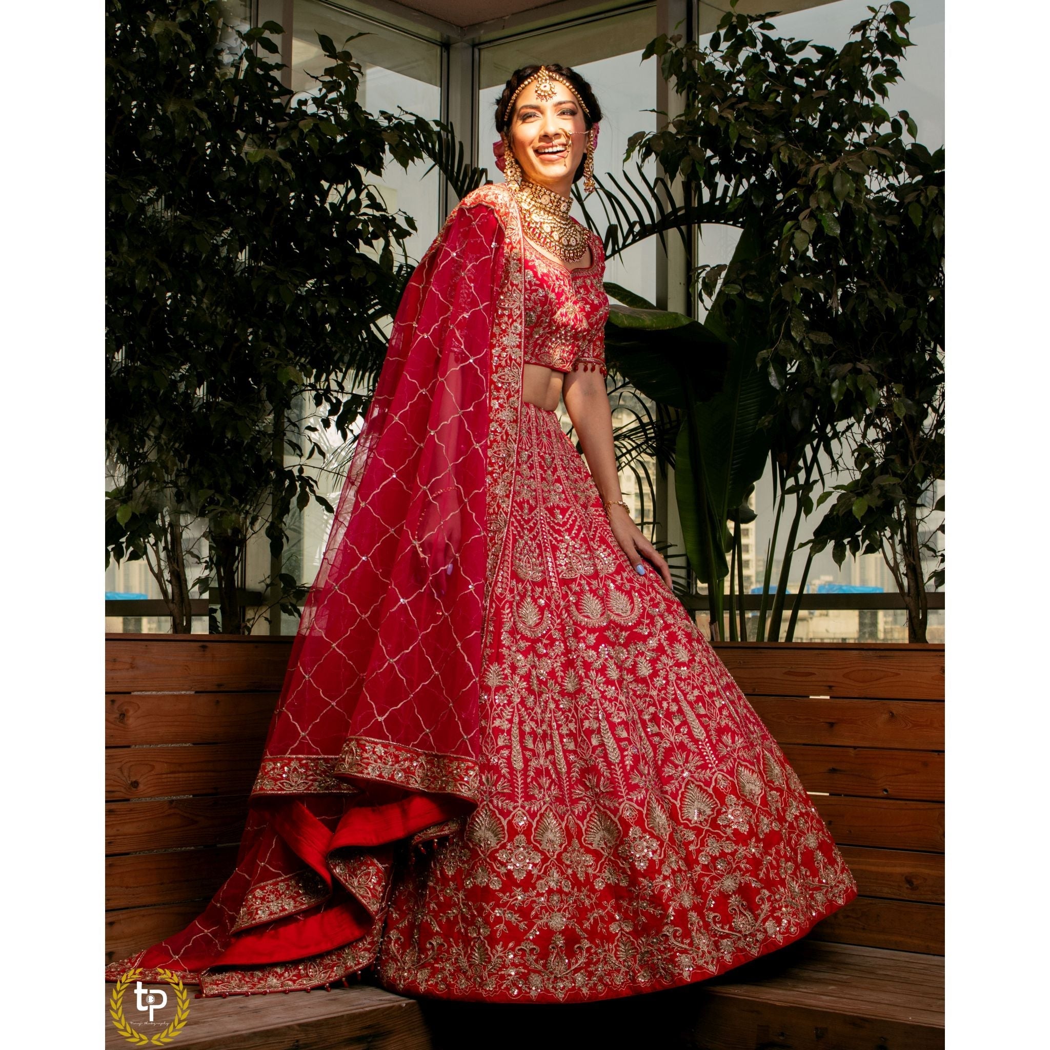 Cerise Pink And Red Lehenga Set - Indian Designer Bridal Wedding Outfit