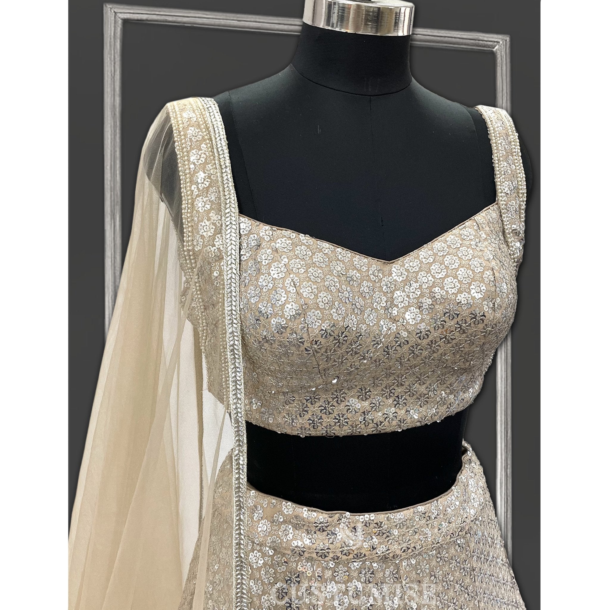 Champagne gold & Silver Sequence Embroidered Lehenga - Indian Designer Bridal Wedding Outfit