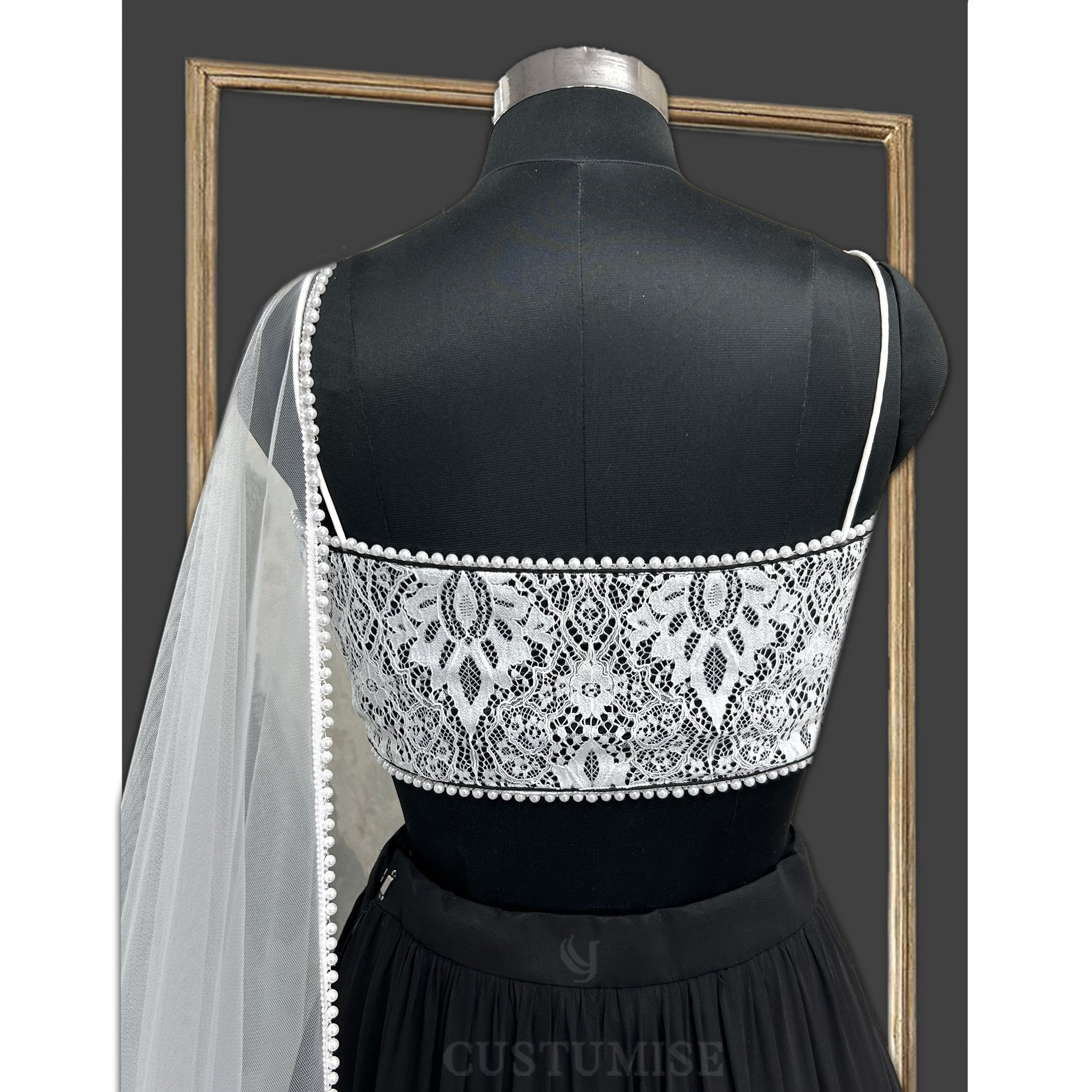 Chic Black & White Chevron Lehenga Set - Indian Designer Bridal Wedding Outfit