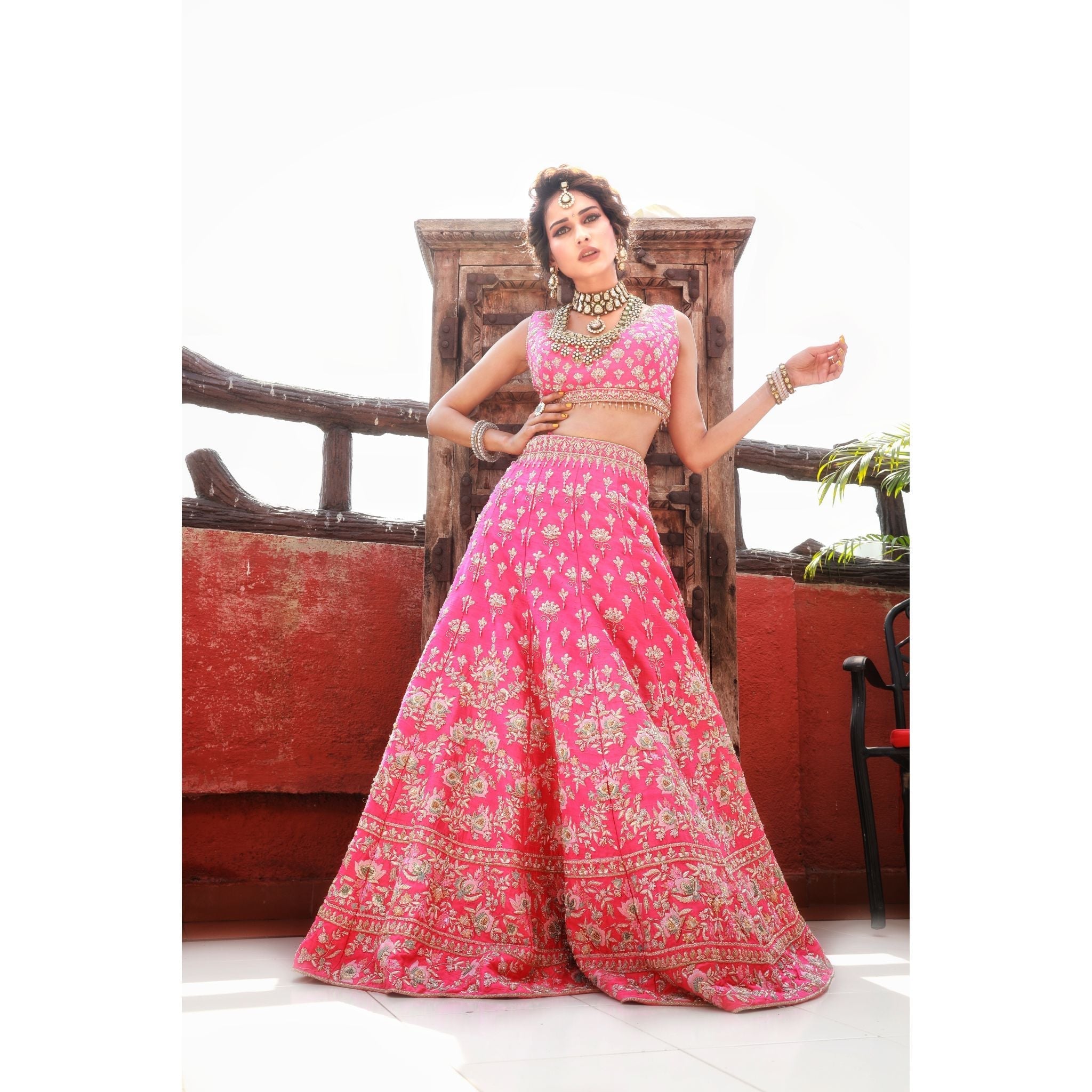 Cranberry Pink Lehenga Set - Indian Designer Bridal Wedding Outfit
