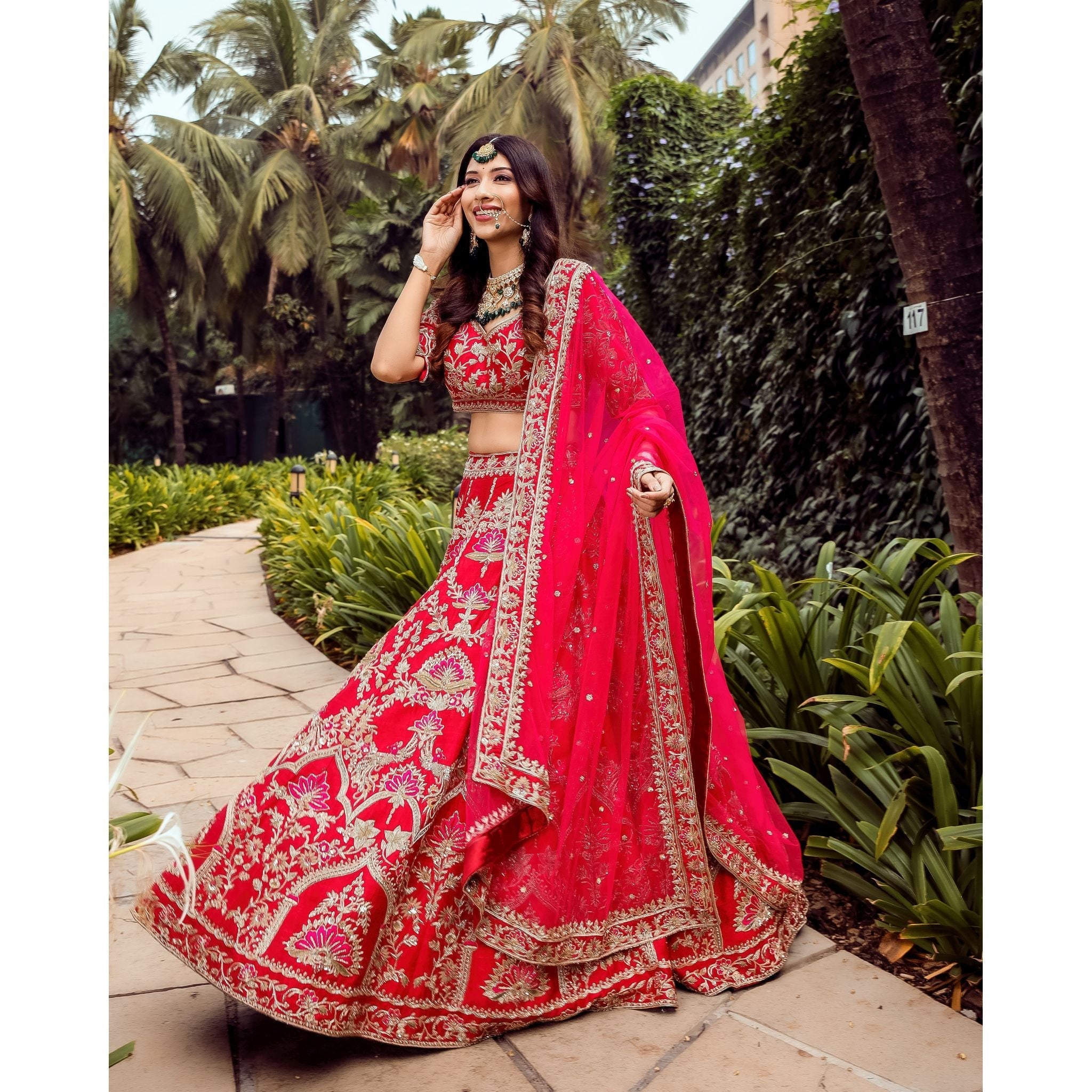 Crimson Mughal Lehenga Set - Indian Designer Bridal Wedding Outfit