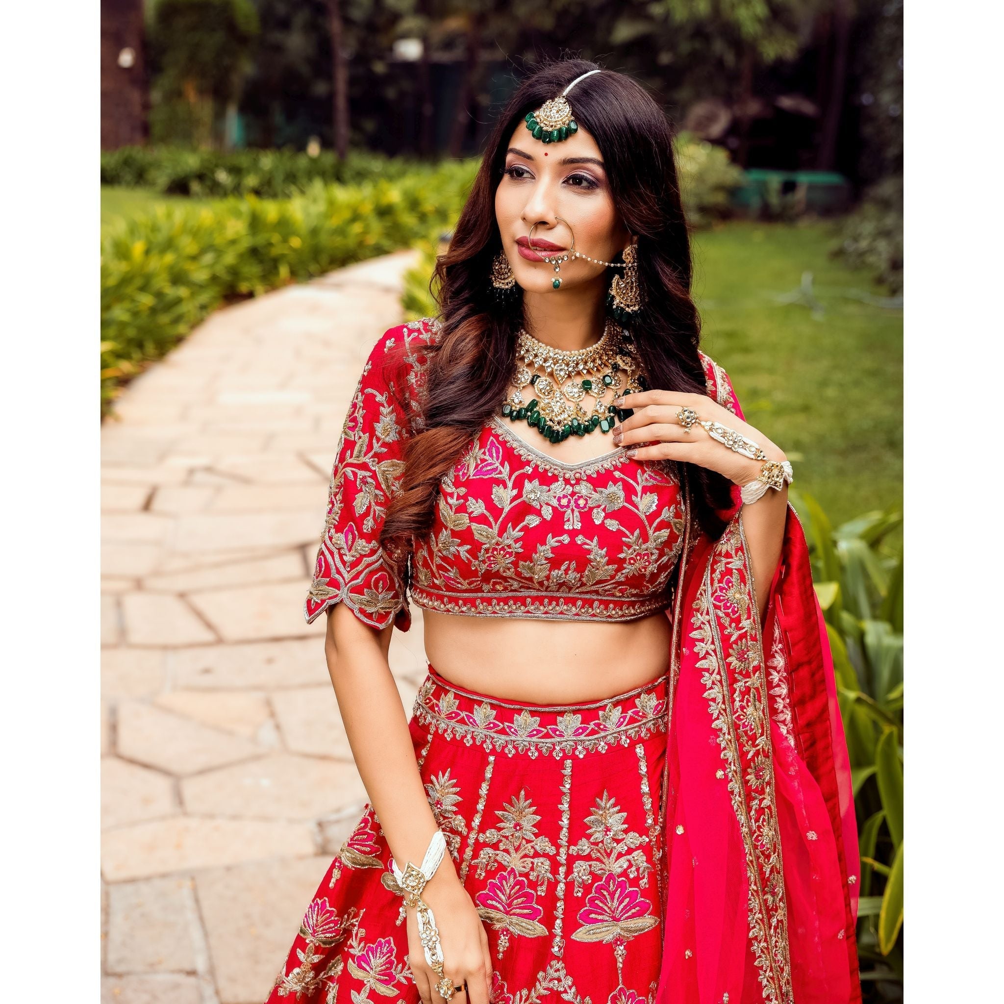 Crimson Mughal Lehenga Set - Indian Designer Bridal Wedding Outfit
