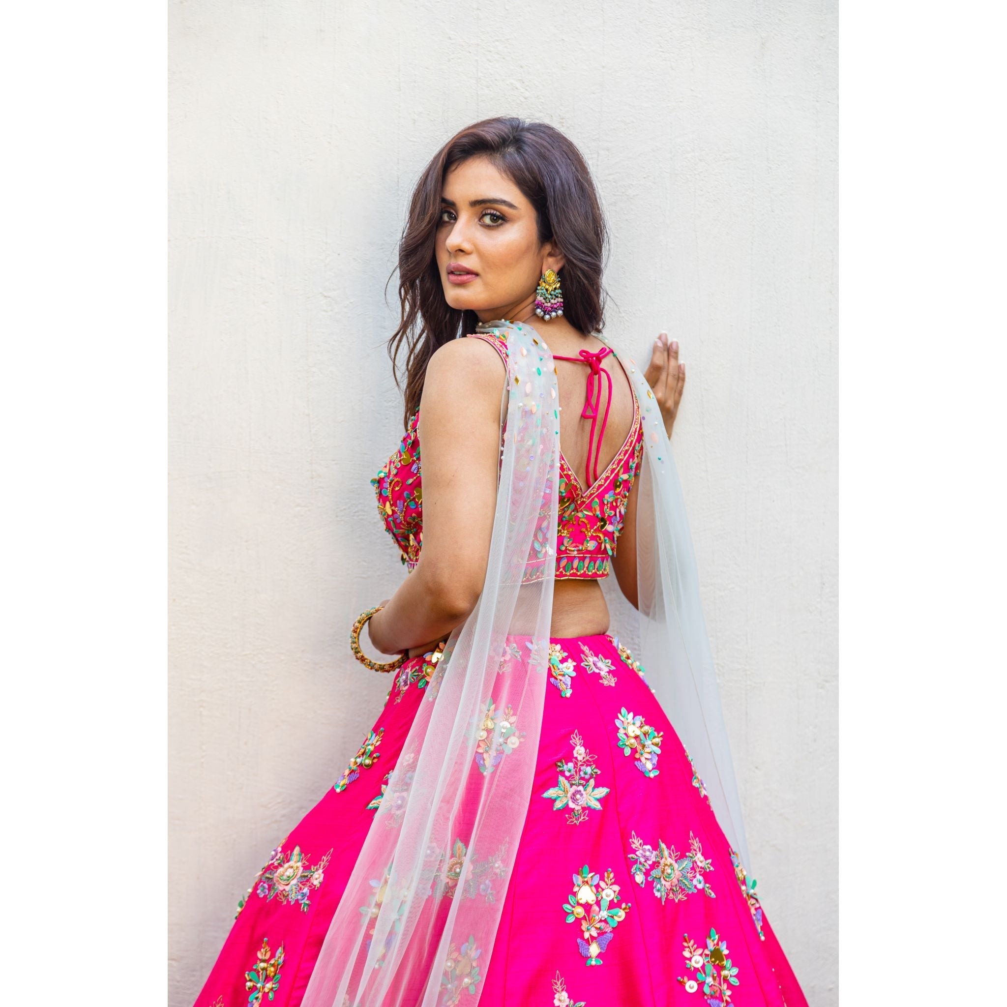 Fuchsia Mirror Lehenga Set - Indian Designer Bridal Wedding Outfit