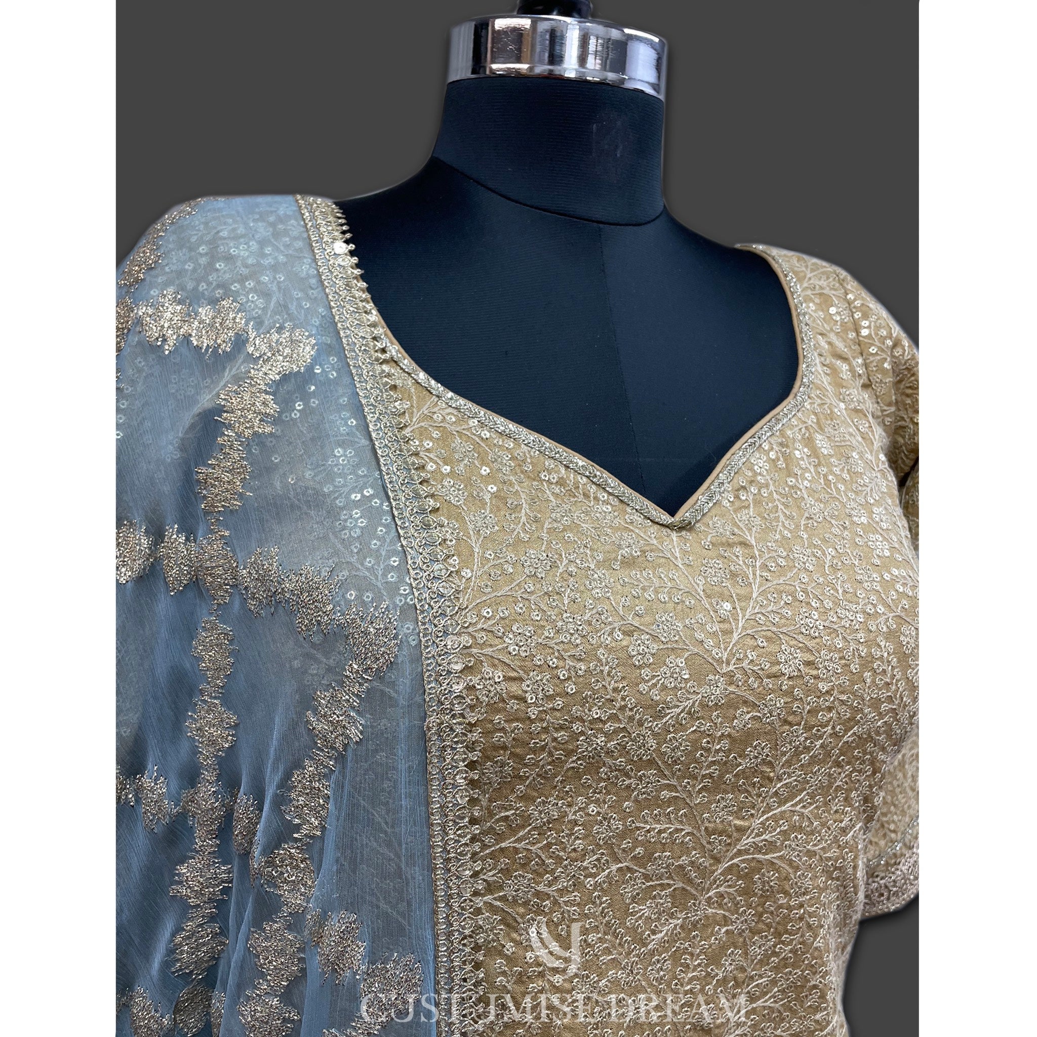 Golden Elegance: Embroidered Sharara Set - Indian Designer Bridal Wedding Outfit