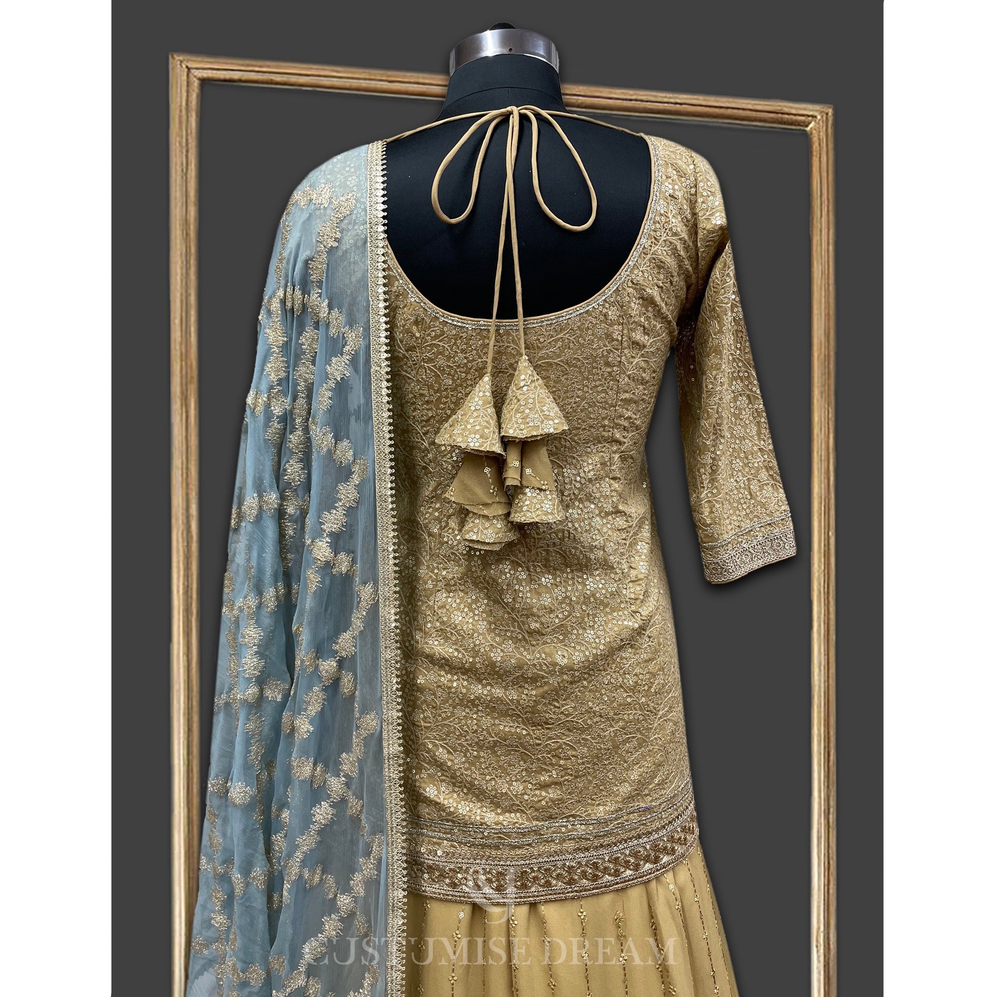 Golden Elegance: Embroidered Sharara Set - Indian Designer Bridal Wedding Outfit