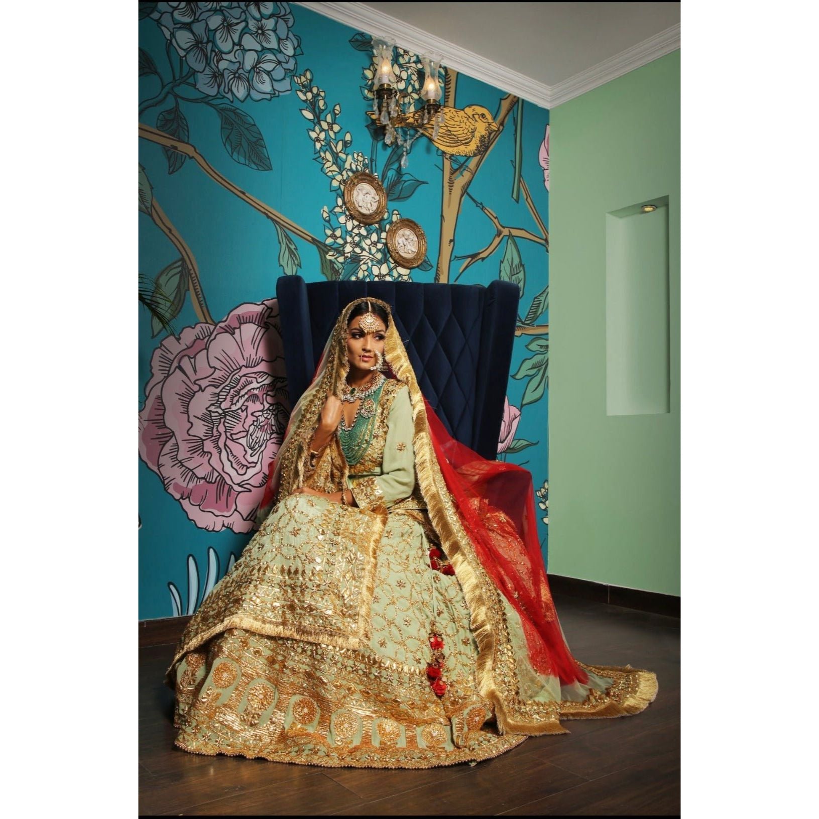 Green Embroidered lehenga Set - Indian Designer Bridal Wedding Outfit