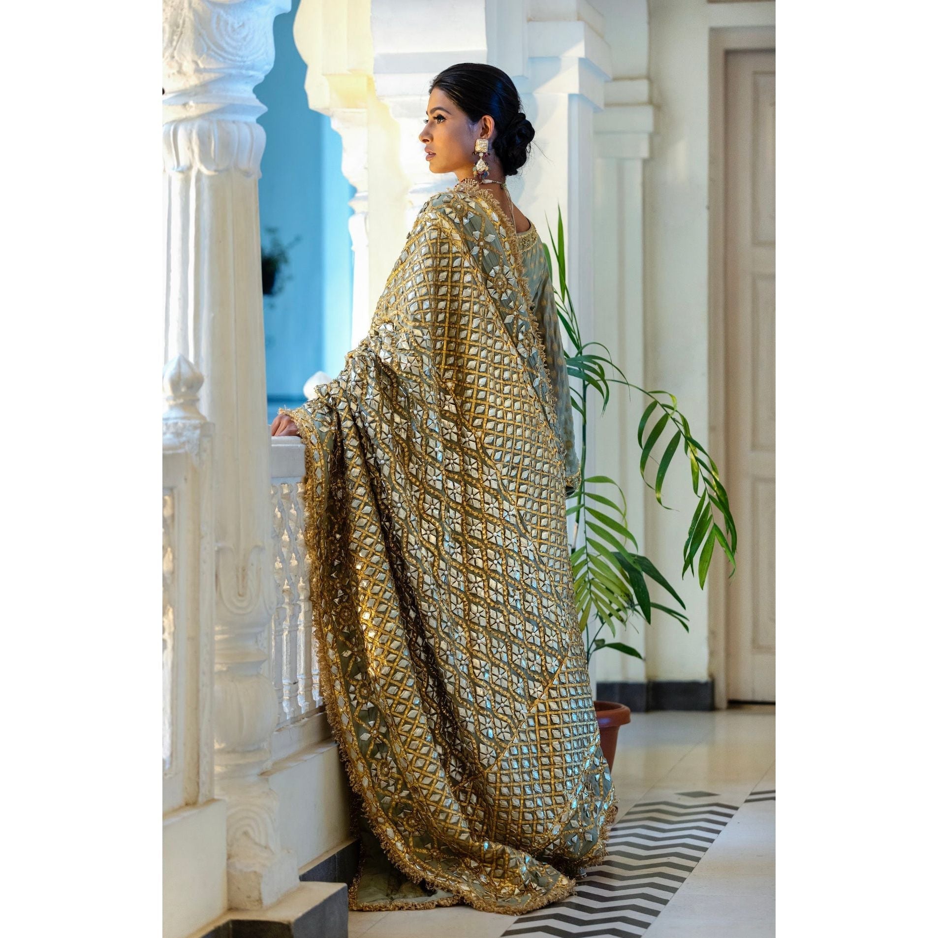 Green Embroidered Sharara Set - Indian Designer Bridal Wedding Outfit