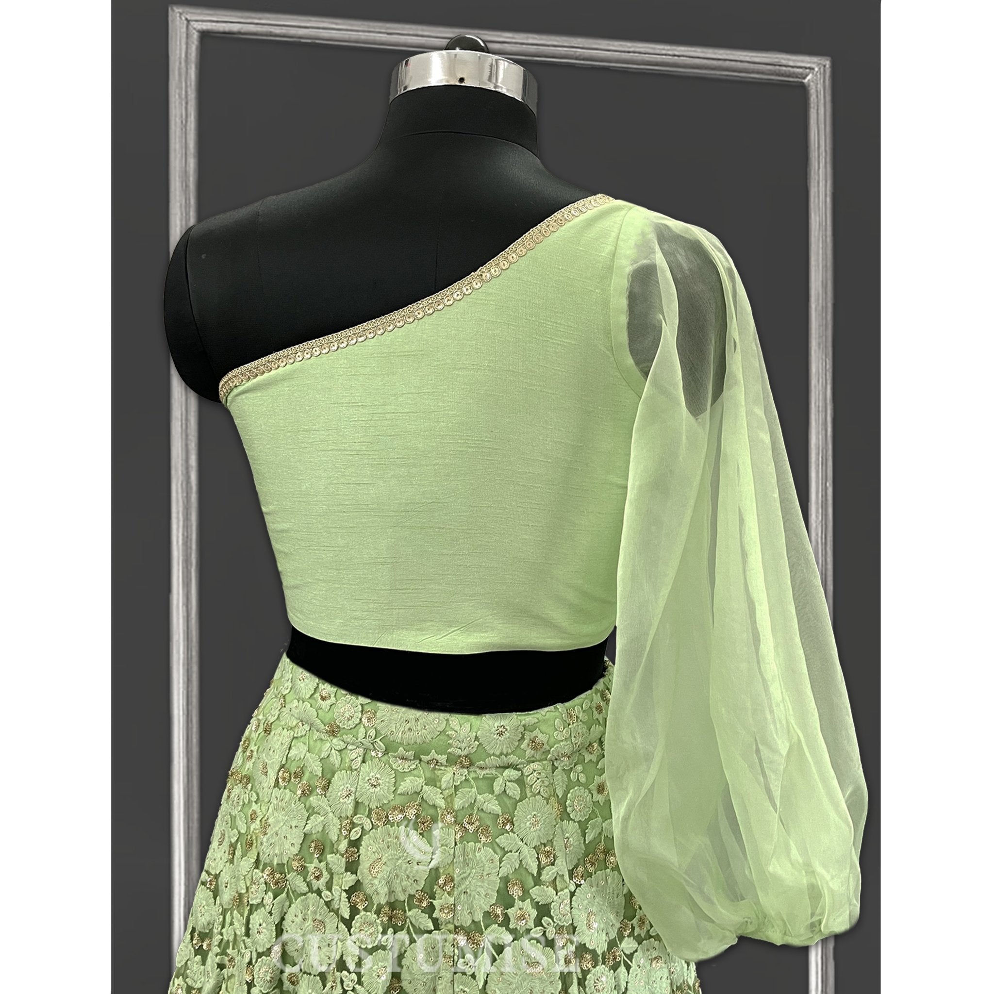 Green Floral Embroidered slit skirt Set - Indian Designer Bridal Wedding Outfit