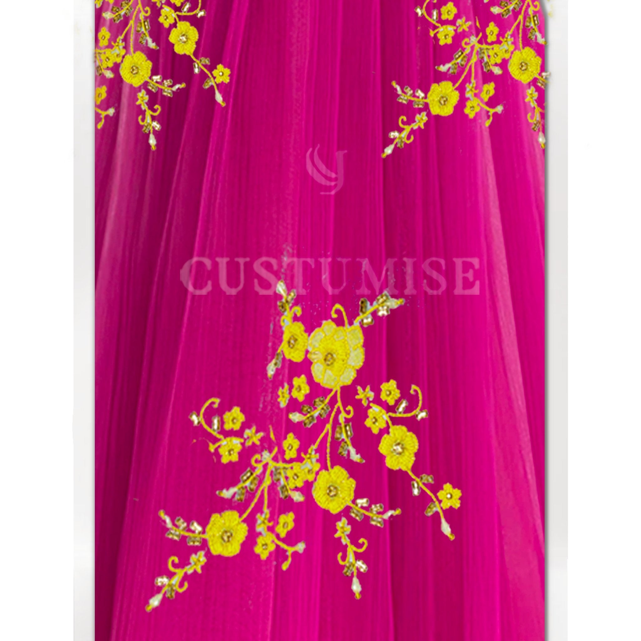 Hot Pink and Yellow Ruffled Skirt Set - Indian Designer Bridal Wedding Outfit