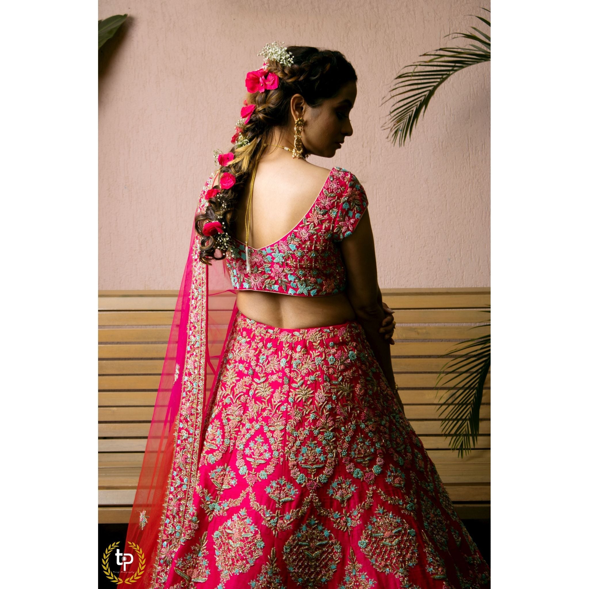 Hot Pink Vintage Lehenga Set - Indian Designer Bridal Wedding Outfit