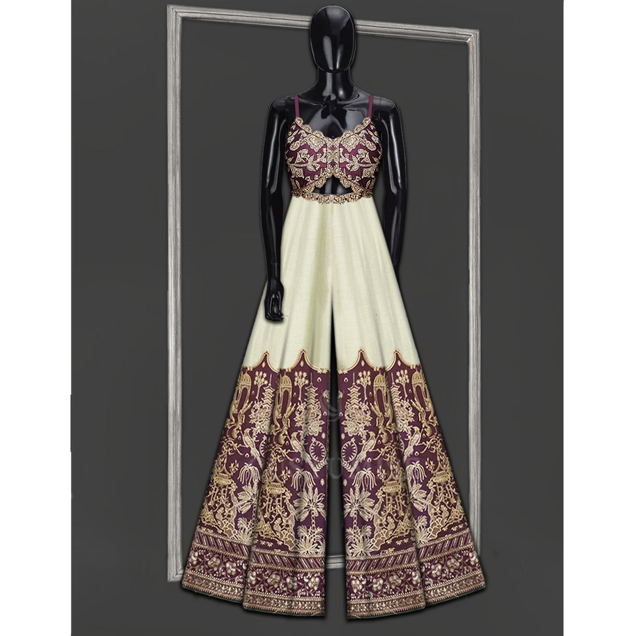 Ivory & Aubergine Jumpsuit - Indian Designer Bridal Wedding Outfit