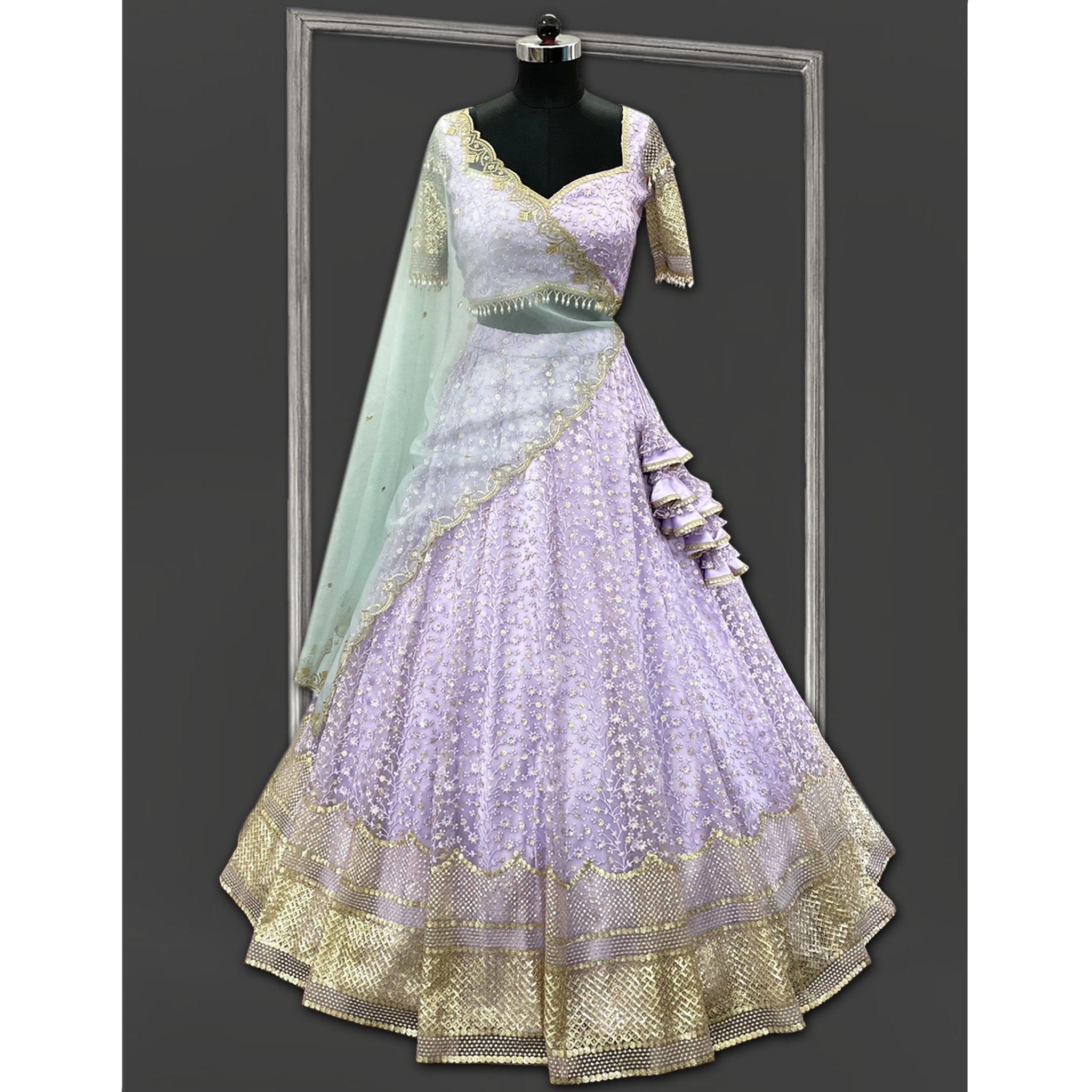 Lavender and Gold Embroidered Lehenga Set - Indian Designer Bridal Wedding Outfit