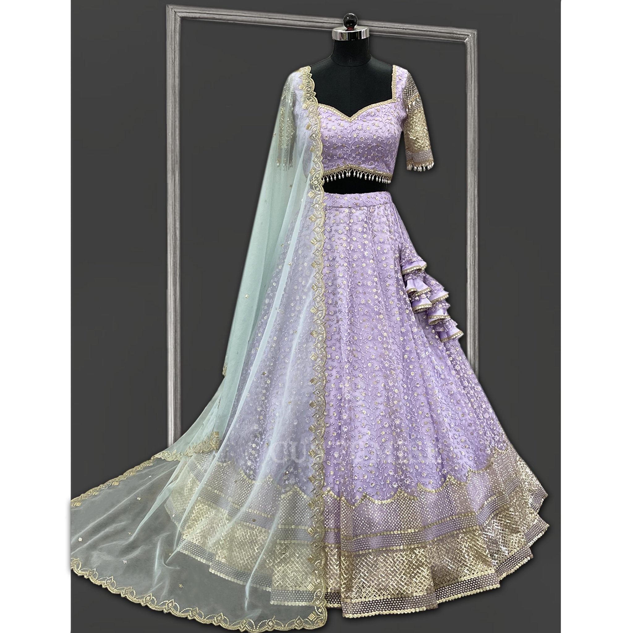 Lavender and Gold Embroidered Lehenga Set - Indian Designer Bridal Wedding Outfit