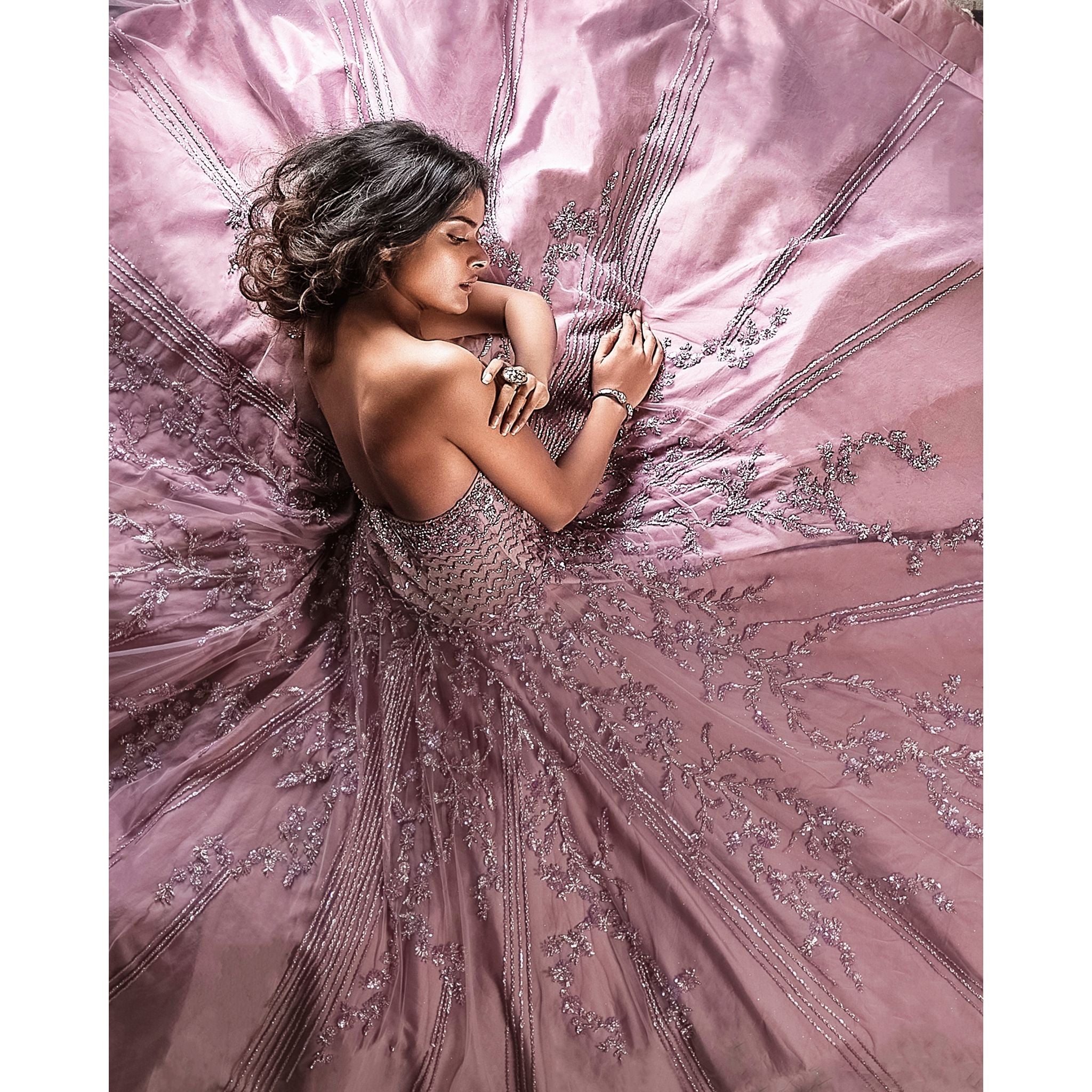 Mauve Strapless Cocktail Gown - Indian Designer Bridal Wedding Outfit