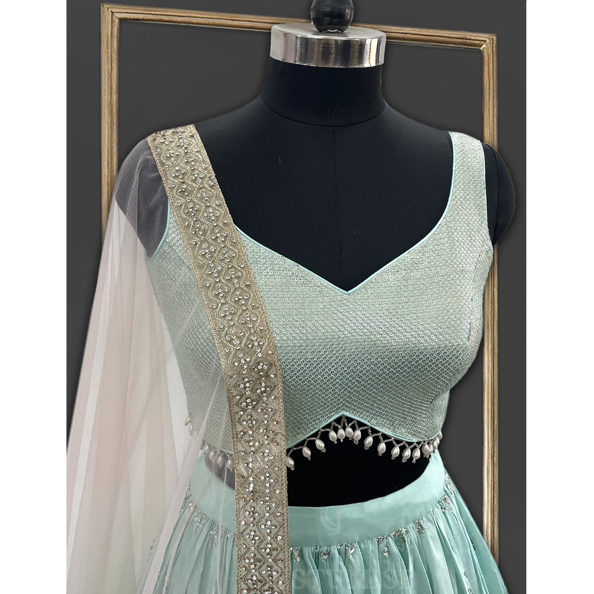 Mint Green Lehenga Set - Indian Designer Bridal Wedding Outfit