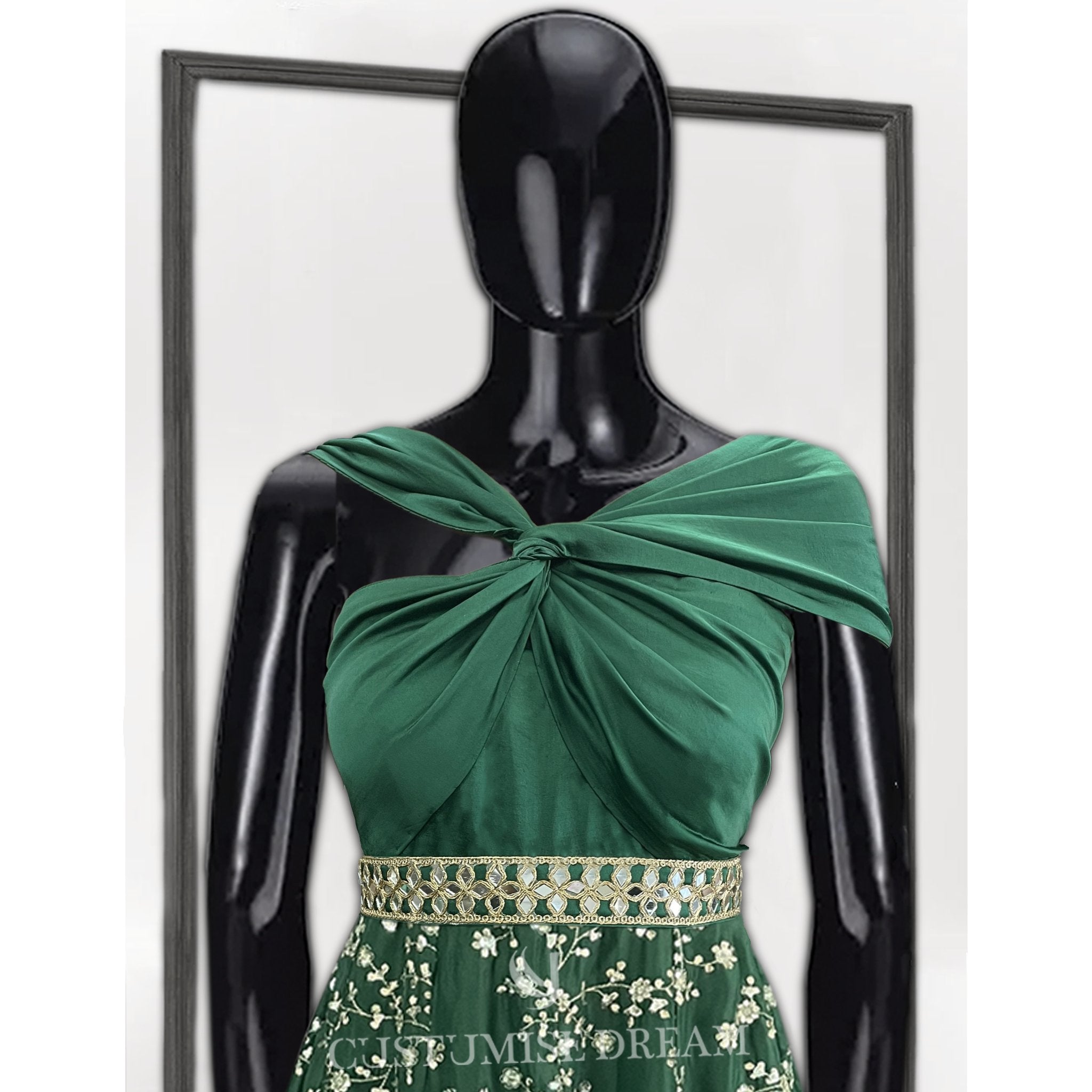 Mirror-Embellished Bottle Green Jumpsuit - Indian Designer Bridal Wedding Outfit
