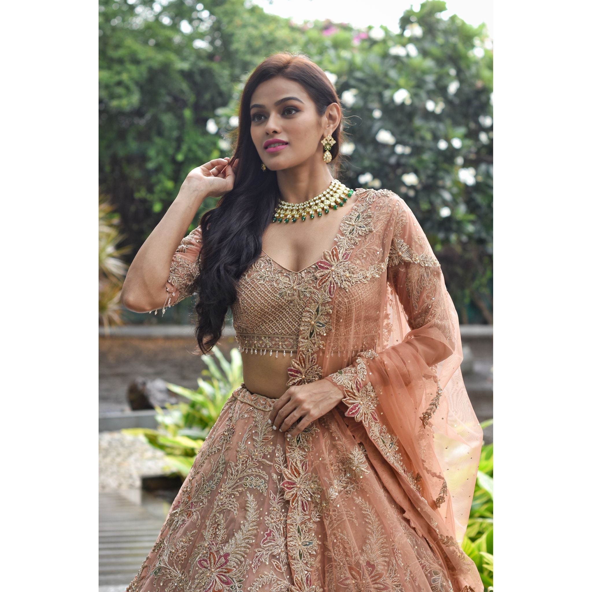 Mughal Applique Lehenga Set - Indian Designer Bridal Wedding Outfit