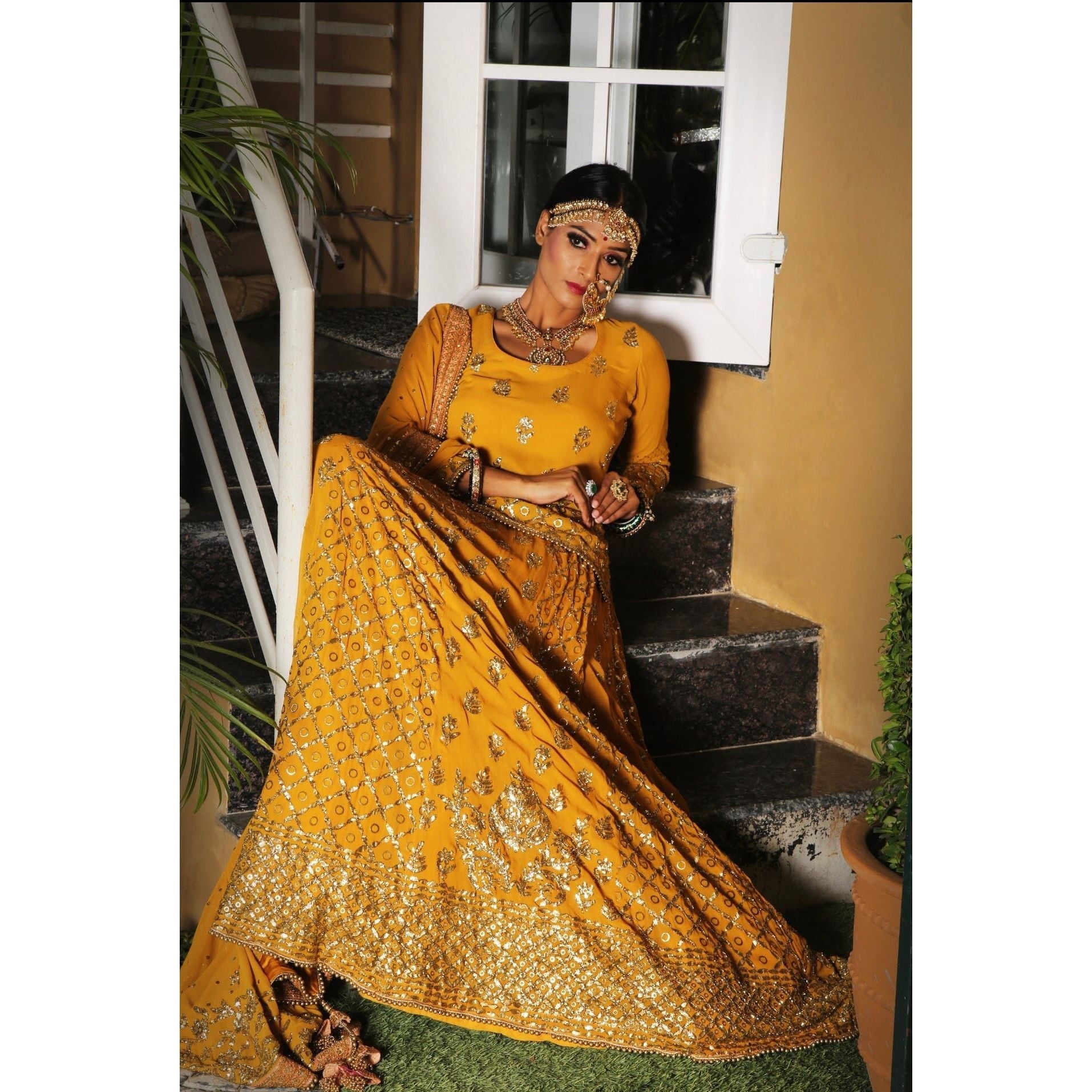 Mustard Yellow Lehenga Set - Indian Designer Bridal Wedding Outfit