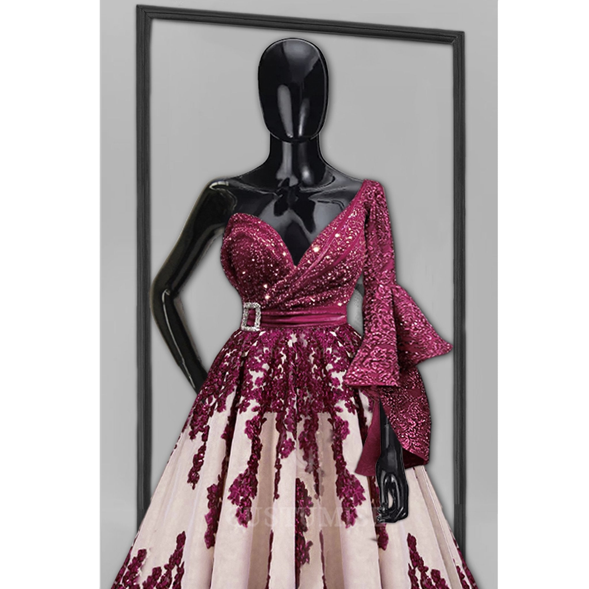 Nude pink and Maroon Embellished gown - Indian Designer Bridal Wedding Outfit