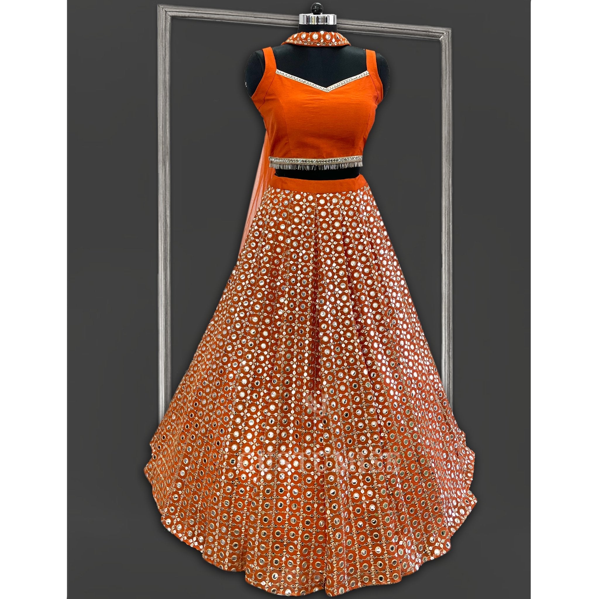 Orange Faux Mirror lehenga - Indian Designer Bridal Wedding Outfit