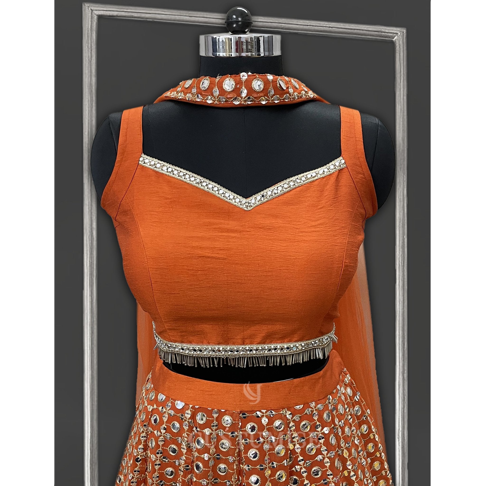 Orange Faux Mirror lehenga - Indian Designer Bridal Wedding Outfit