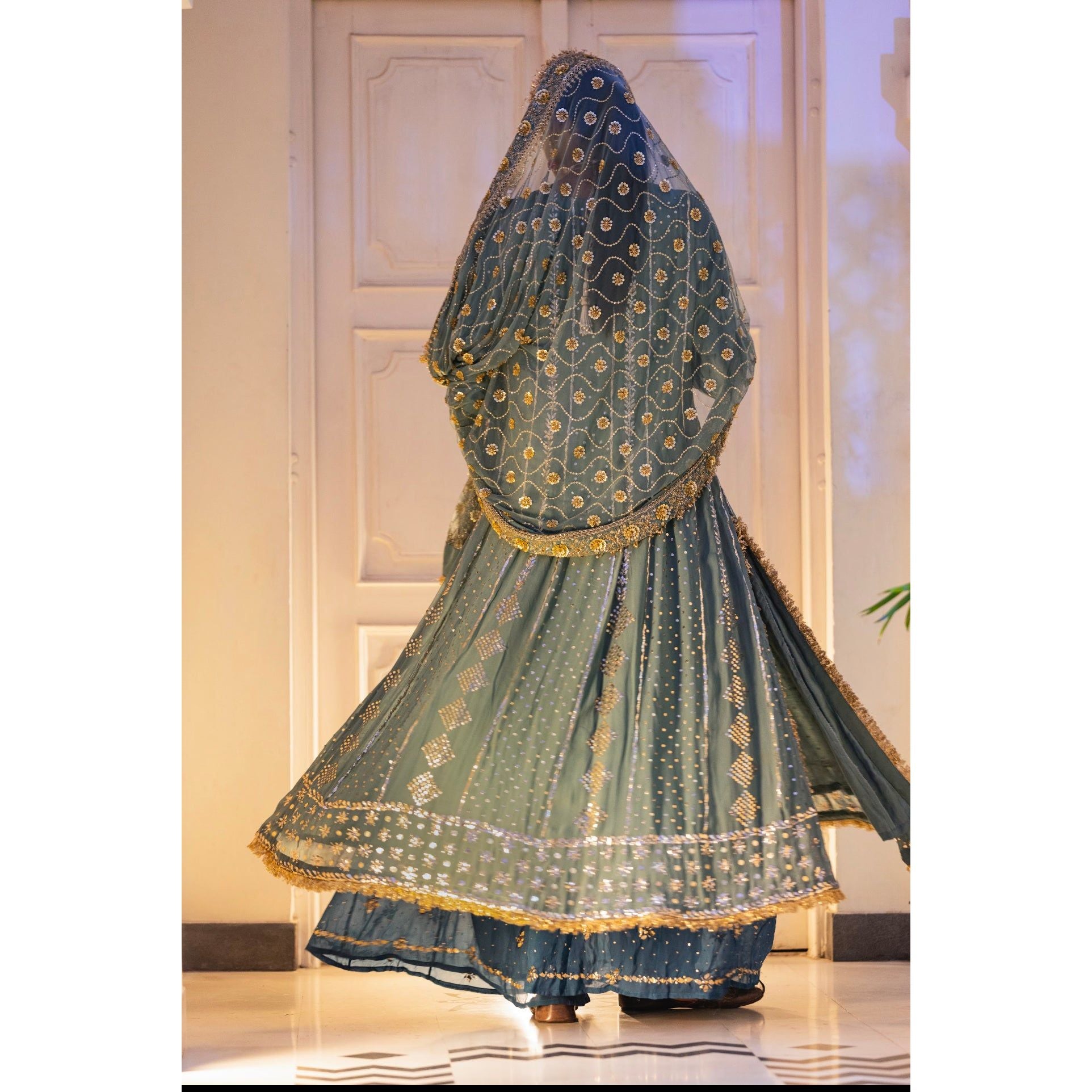 Pale Green Embroidered Sharara set - Indian Designer Bridal Wedding Outfit