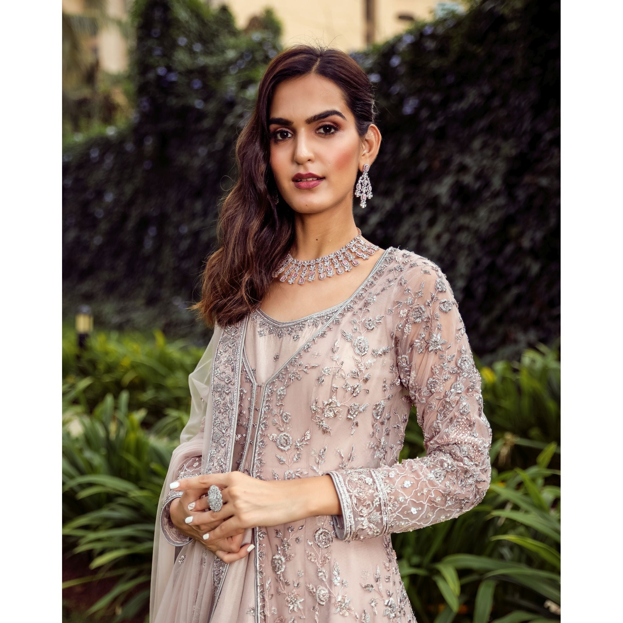 Pastel Pink Jacket Anarkali Set - Indian Designer Bridal Wedding Outfit