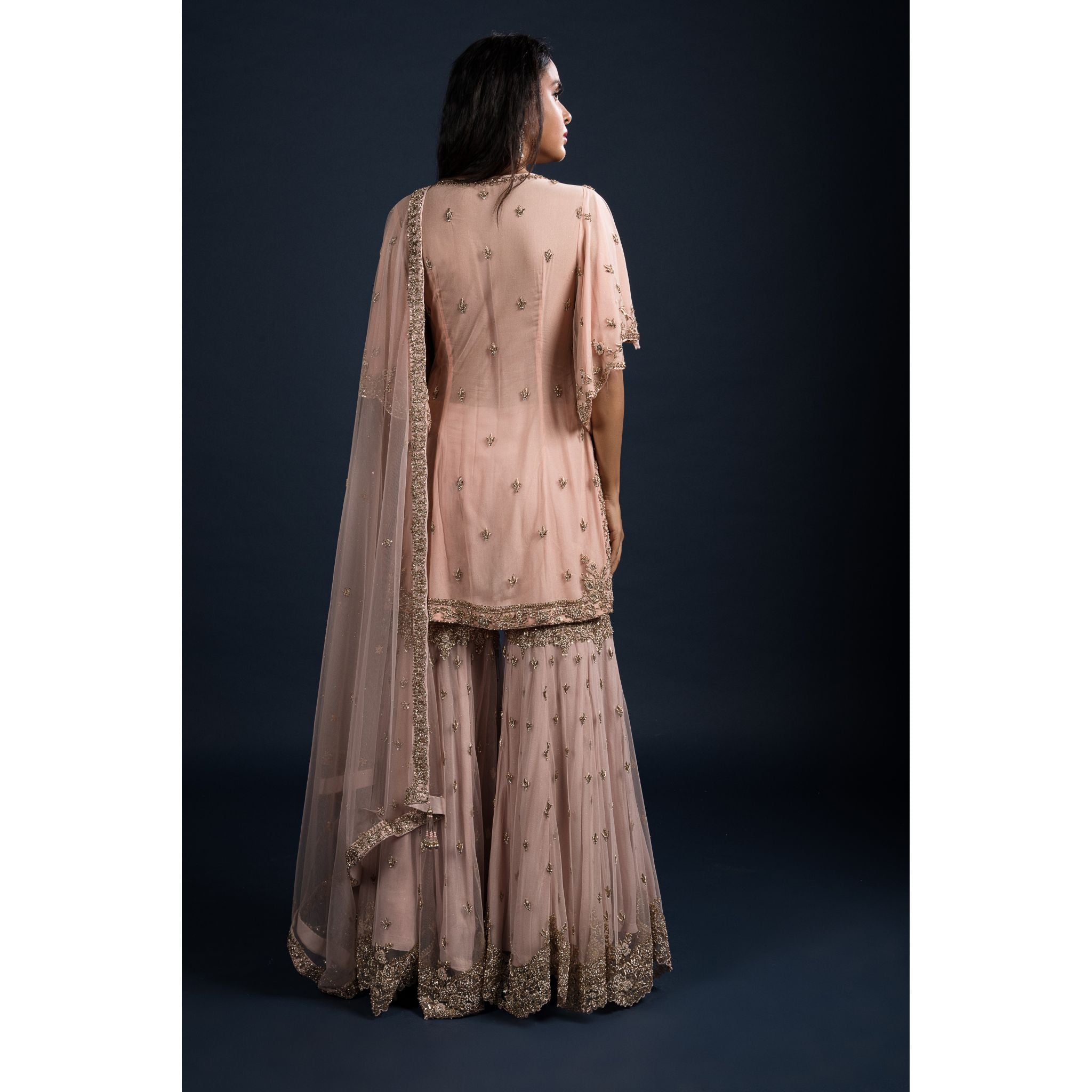 Peach Gold Sharara Set - Indian Designer Bridal Wedding Outfit