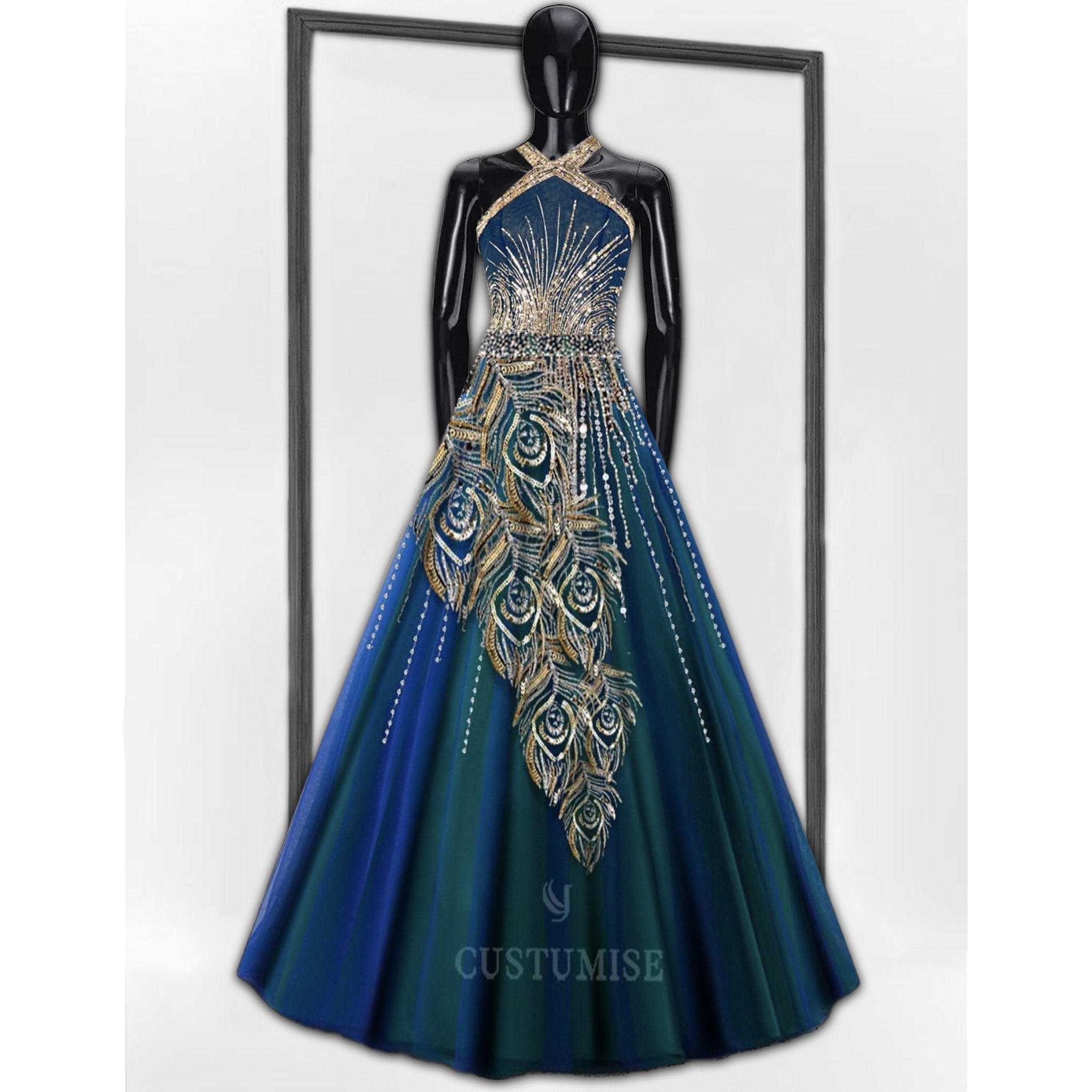 Peacock Blue Ombre Gown - Indian Designer Bridal Wedding Outfit
