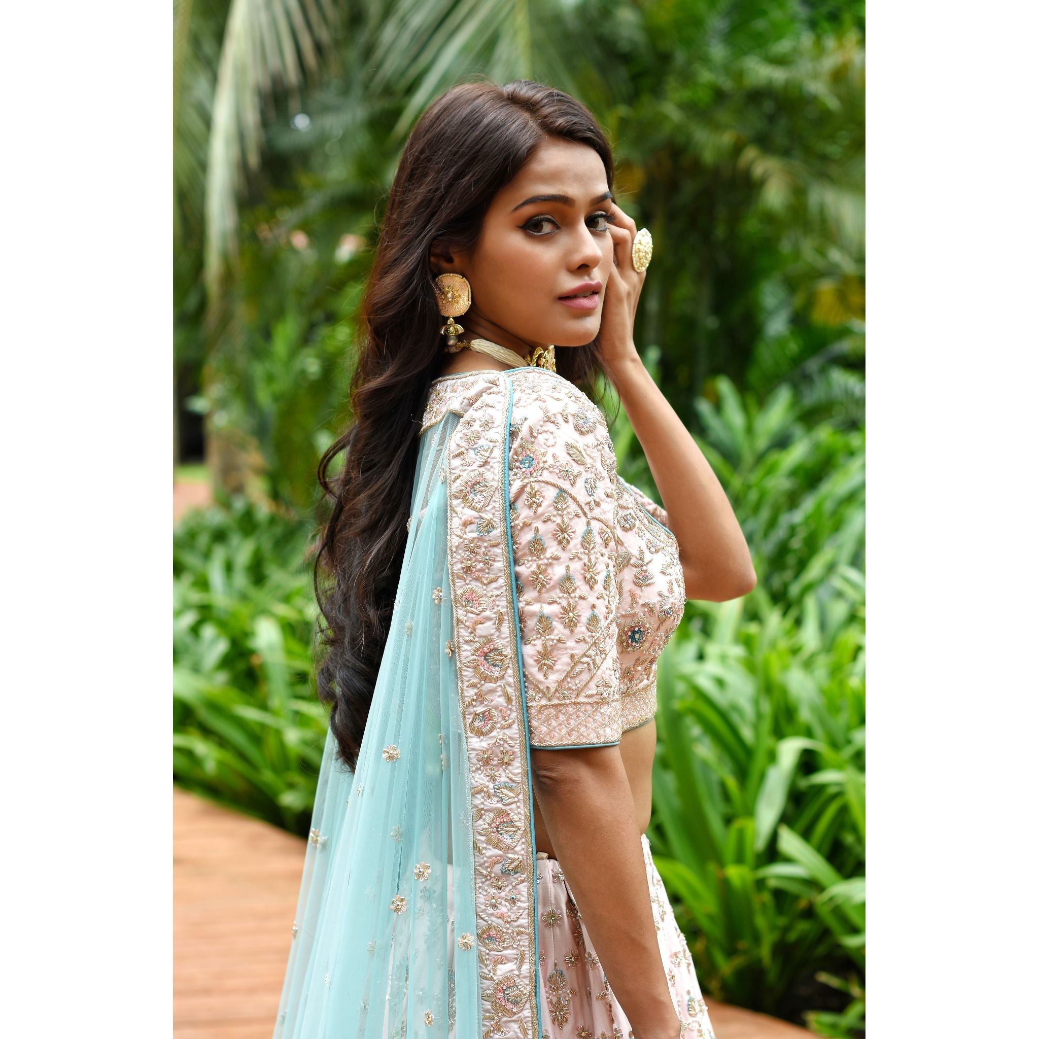 Pink and Aqua Lehenga Set - Indian Designer Bridal Wedding Outfit