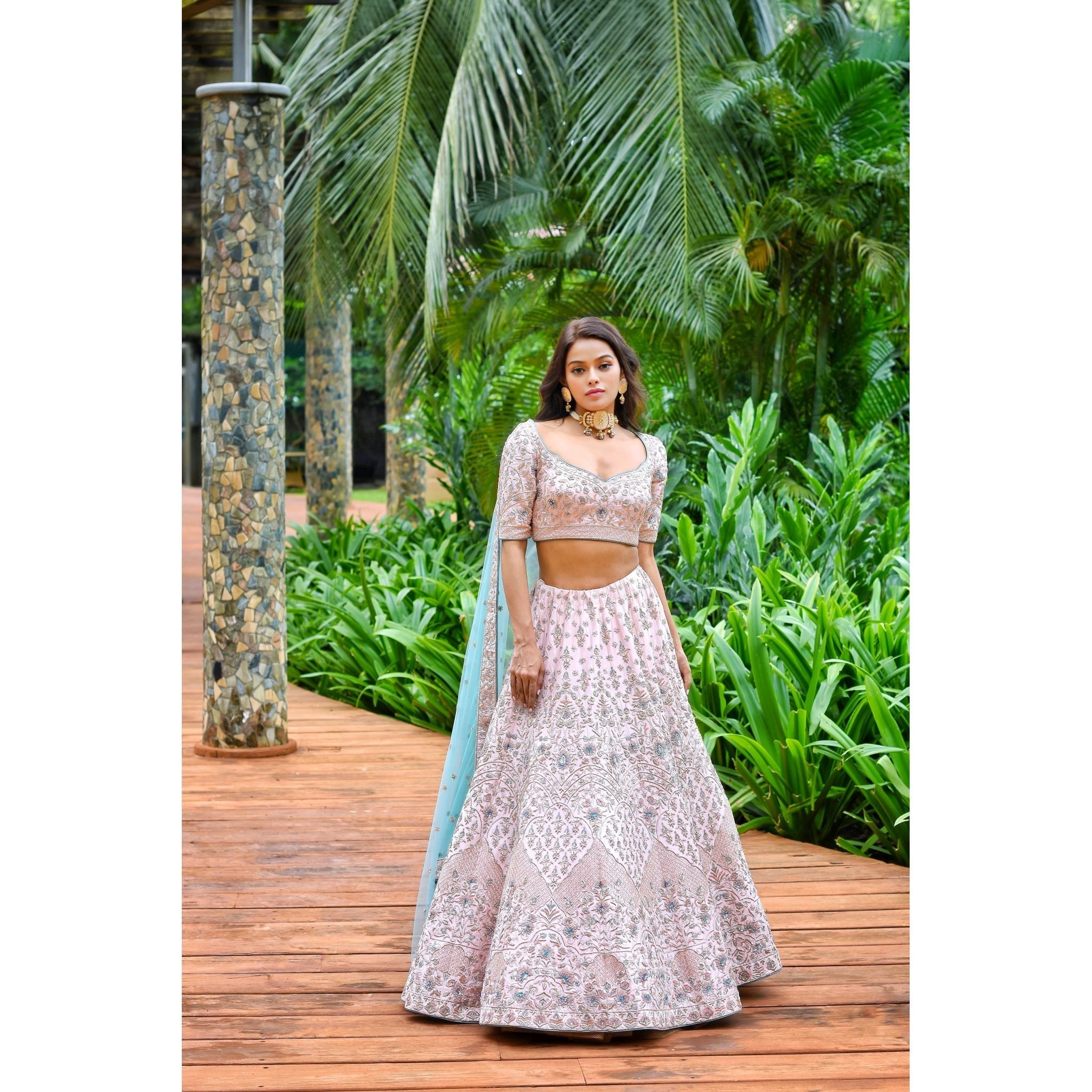 Pink and Aqua Lehenga Set - Indian Designer Bridal Wedding Outfit