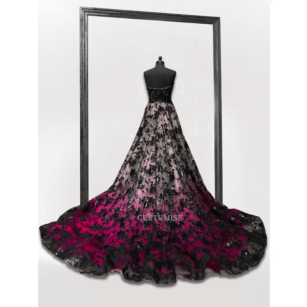 Pink and Black Gown - Indian Designer Bridal Wedding Outfit