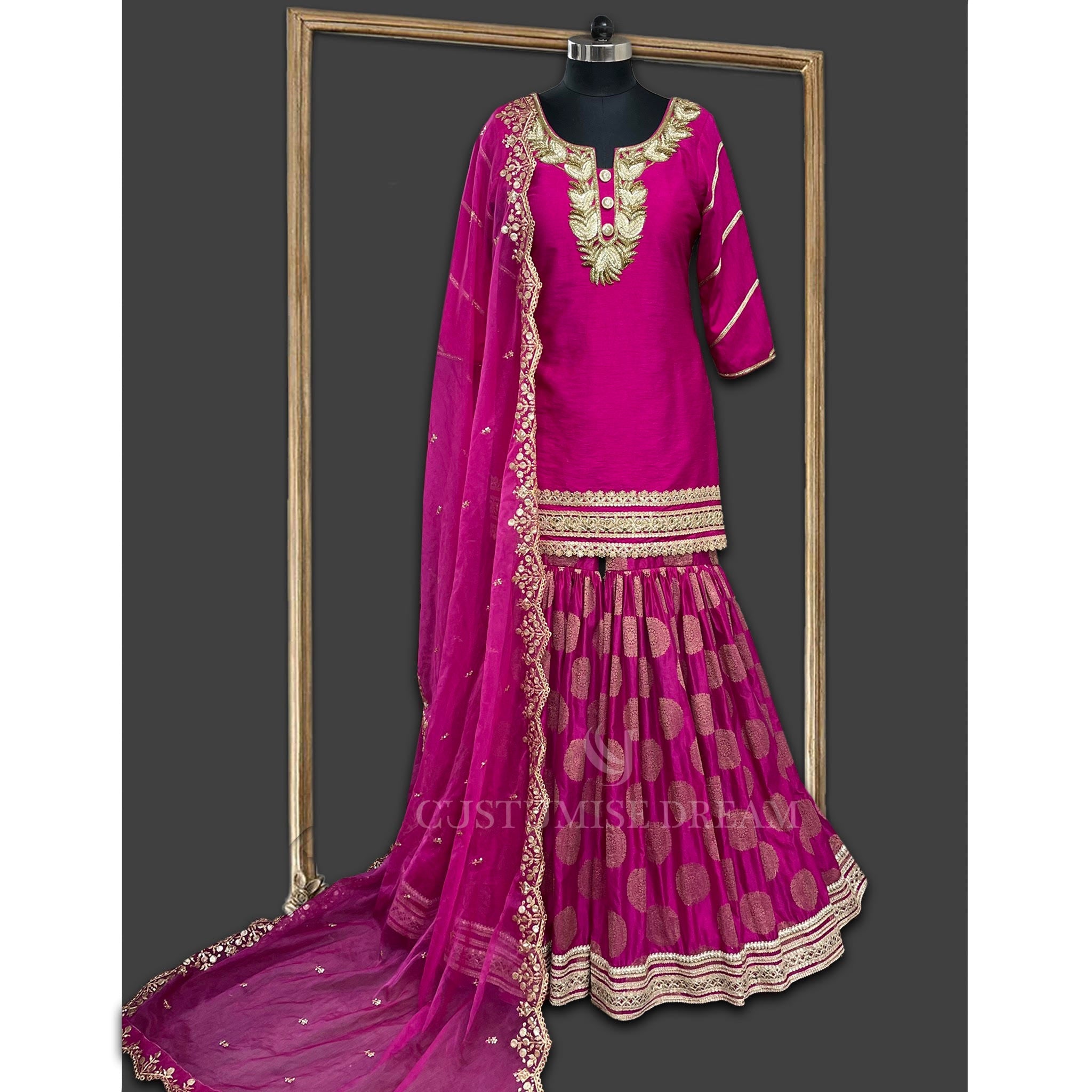 Pink Brocade Sharara Set - Indian Designer Bridal Wedding Outfit